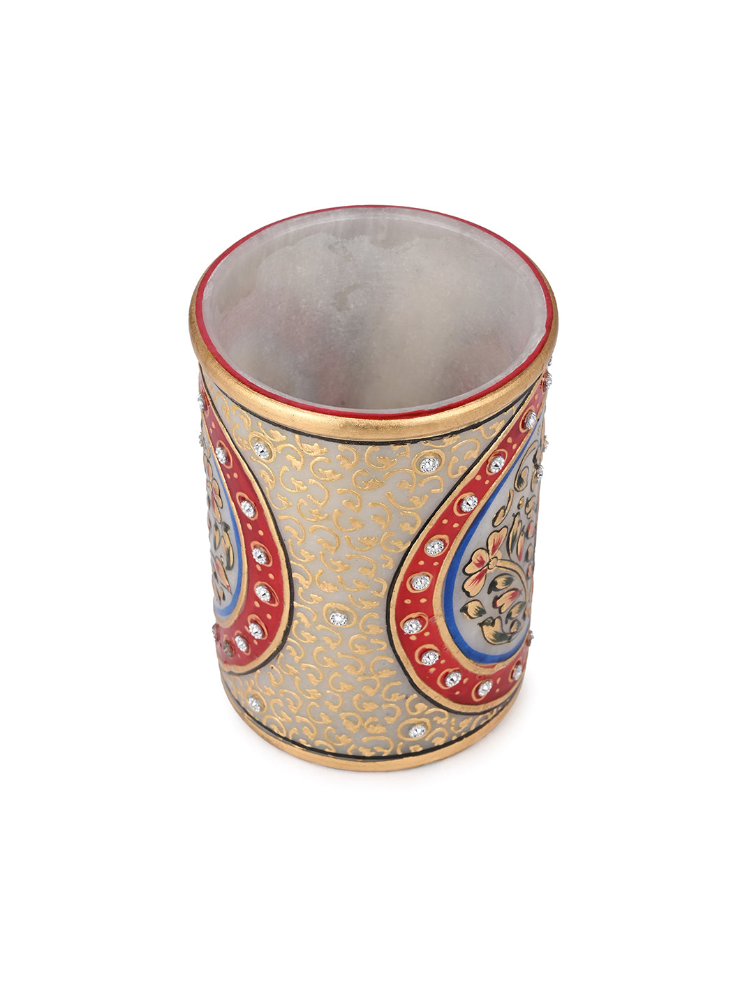 Marble meenakari colorful pen stand for home office - 4 inches