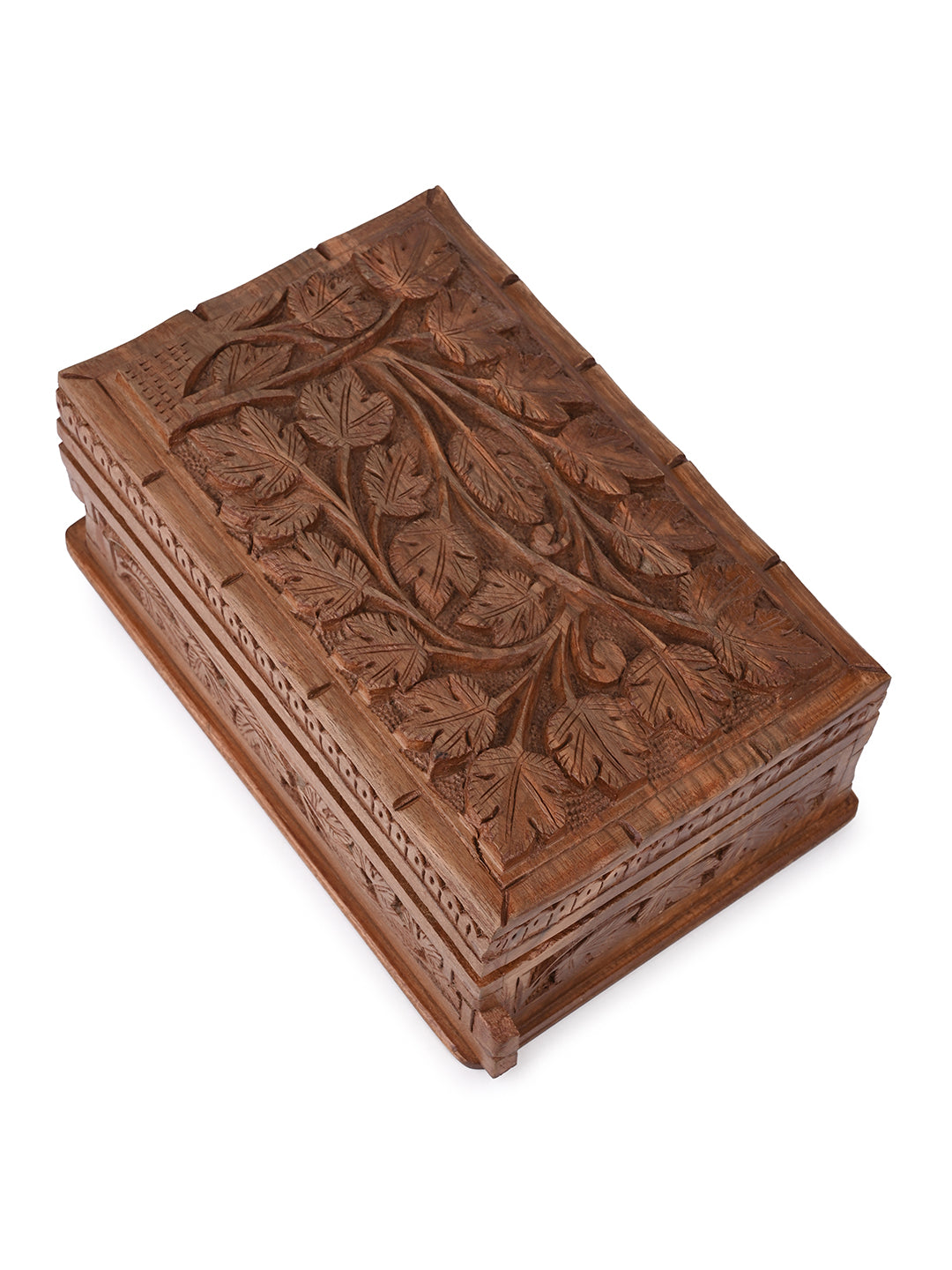 Walnut wood intricately carved jewellery box with hidden lock - 8x5 inches available in assorted designs
