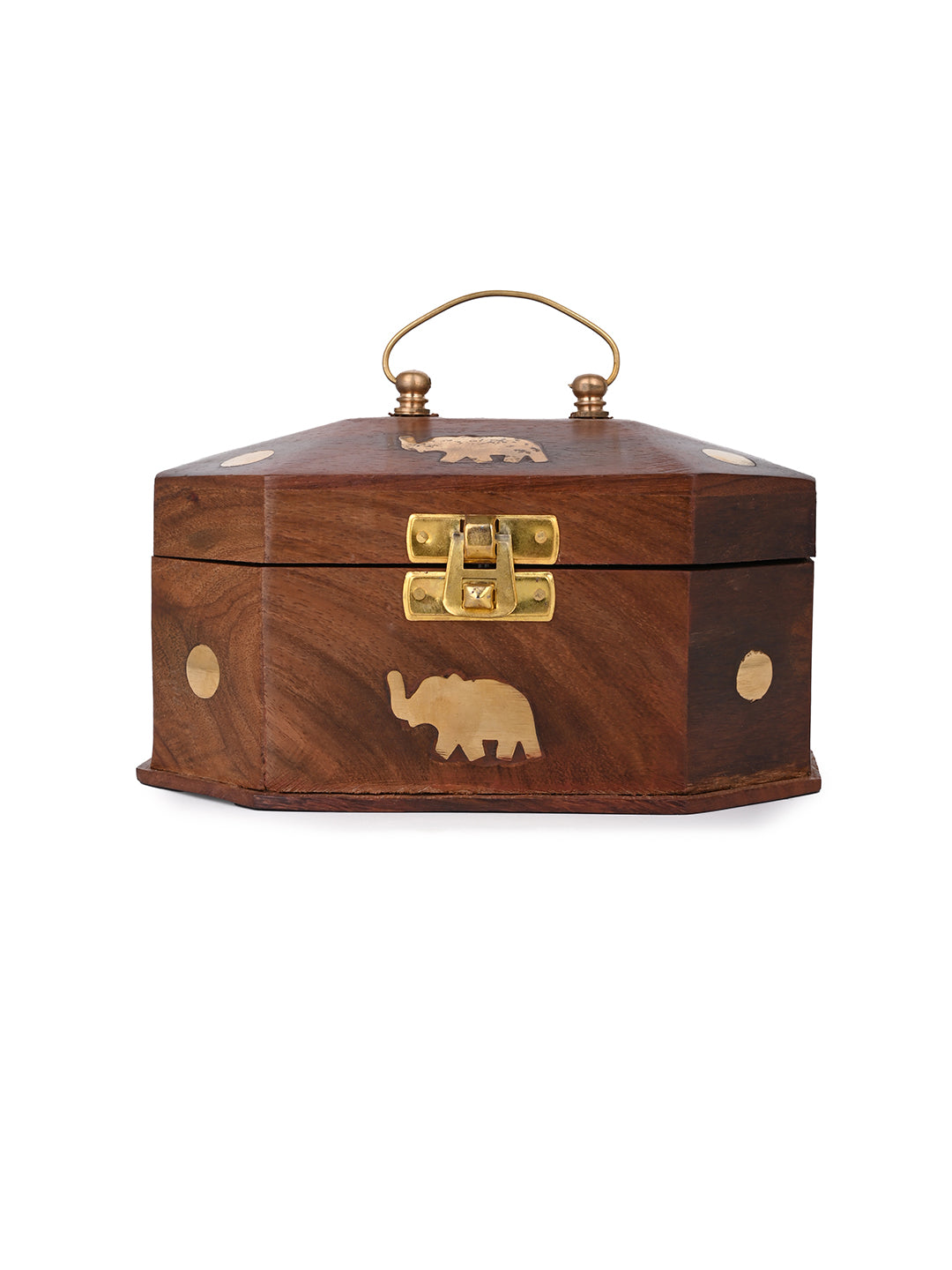 Sheesham wood crafted jewellery box with brass inlay - 6 inches