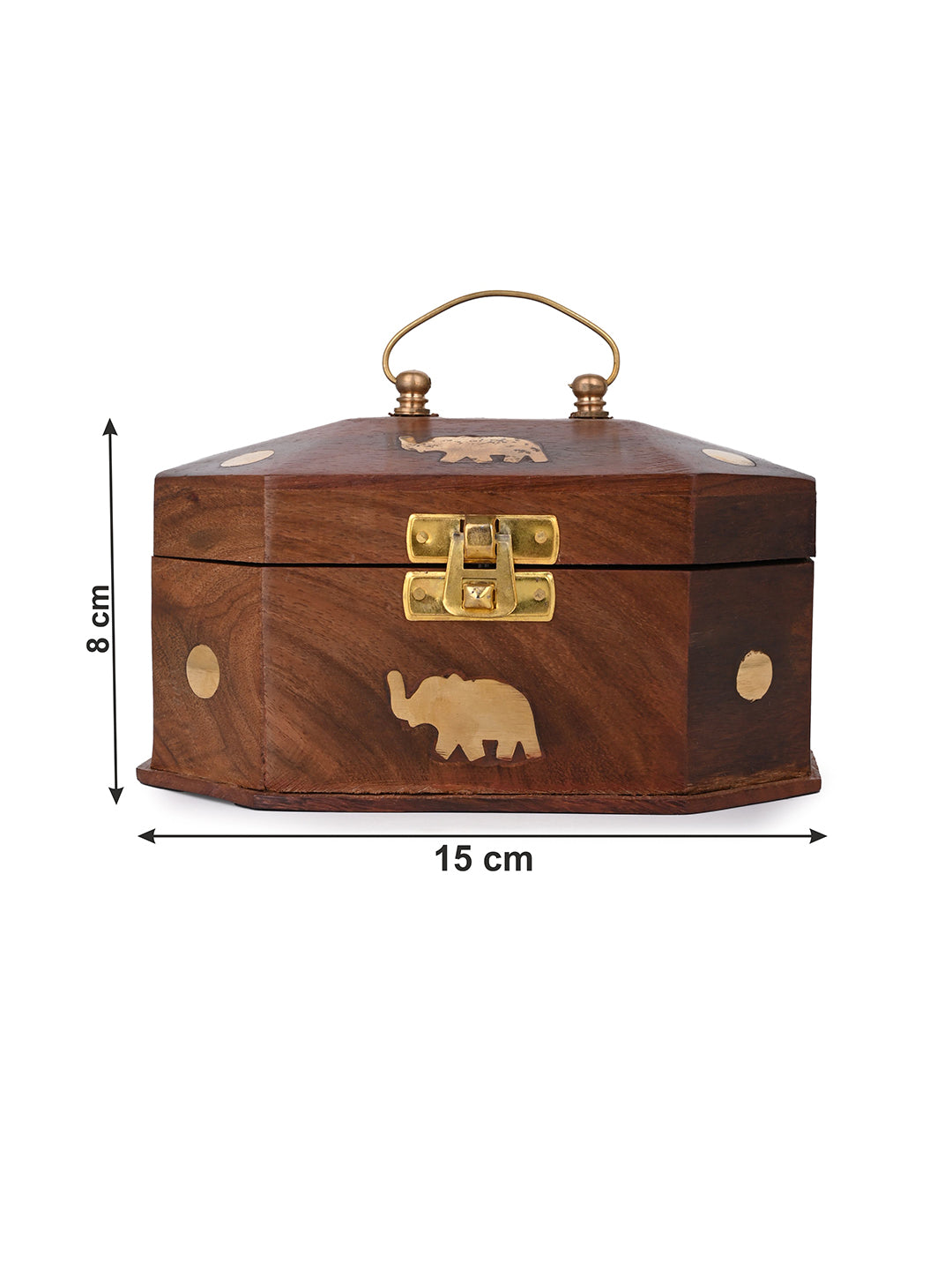 Sheesham wood crafted jewellery box with brass inlay - 6 inches