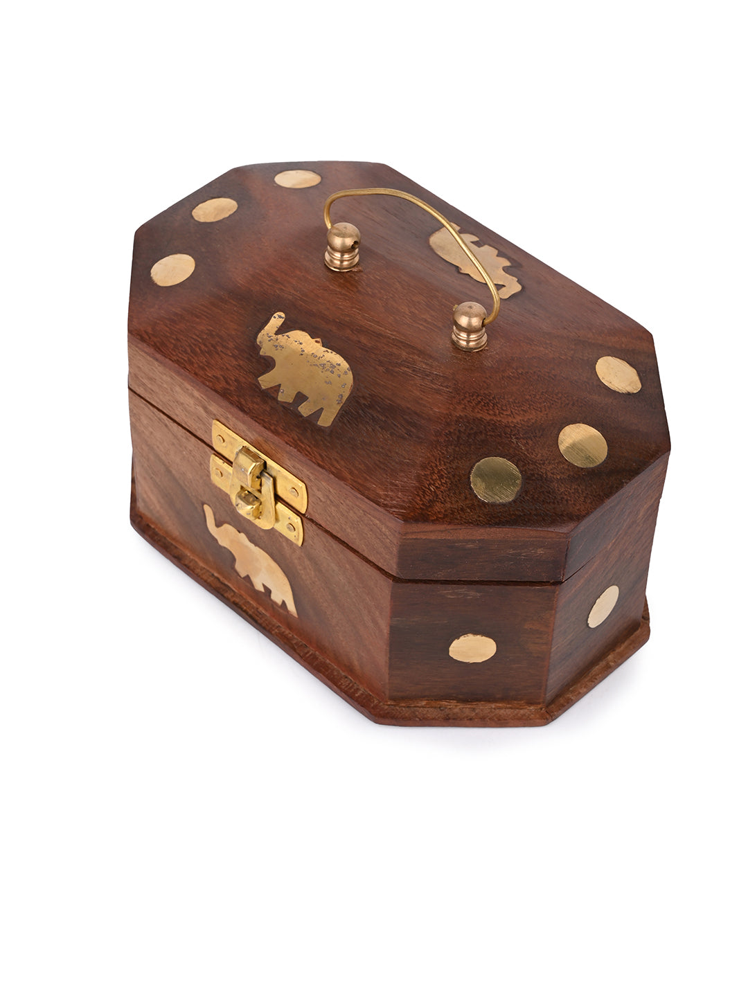 Sheesham wood crafted jewellery box with brass inlay - 6 inches