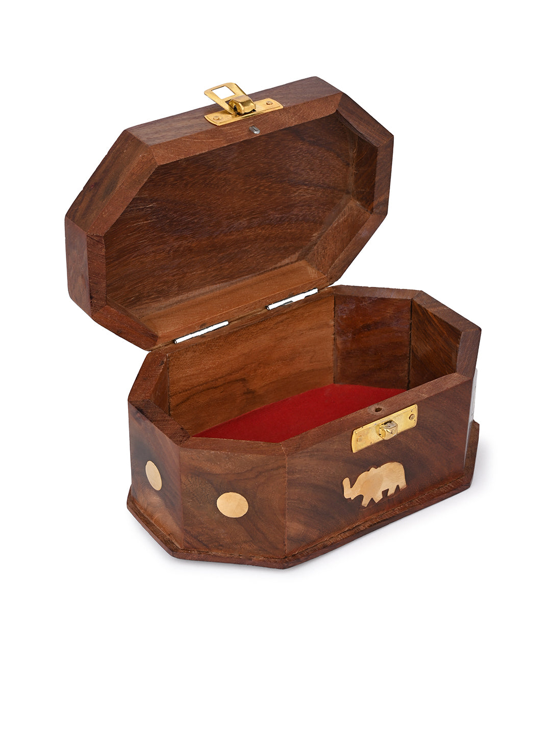 Sheesham wood crafted jewellery box with brass inlay - 6 inches