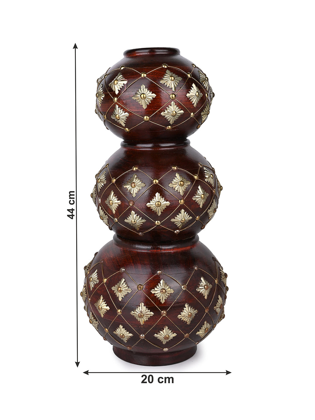 Sheesham wood crafted set of 3 handi / matka with brass work for home decor