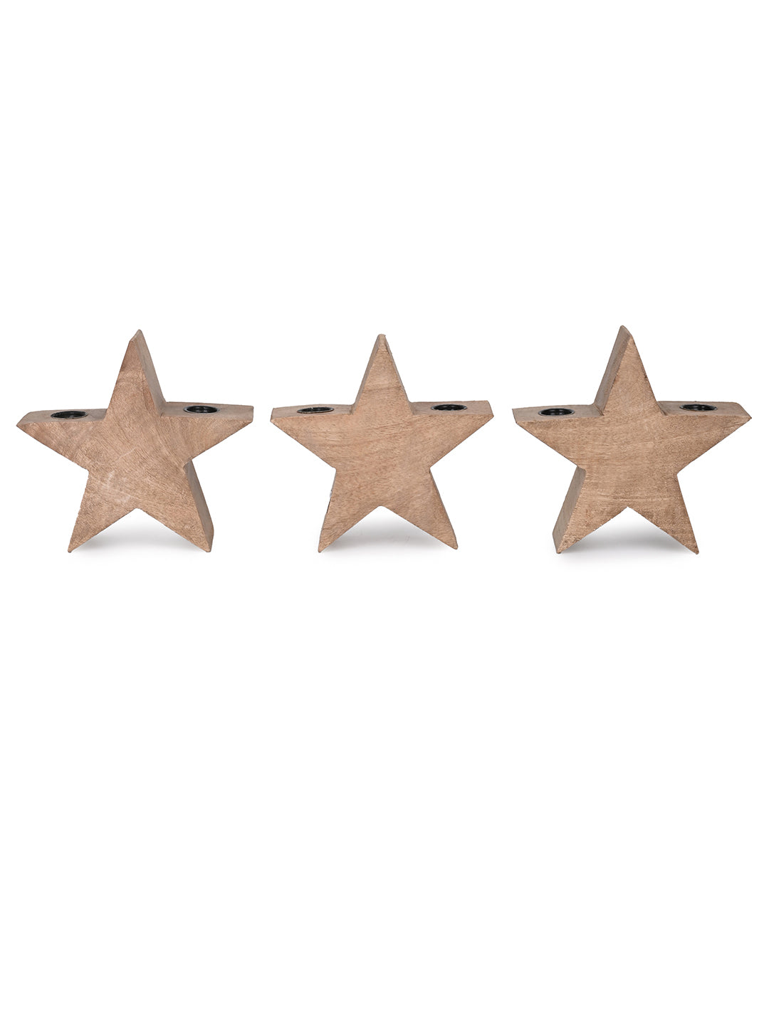 Wood crafted star shaped candle holder set of 3 pcs - 5 inches