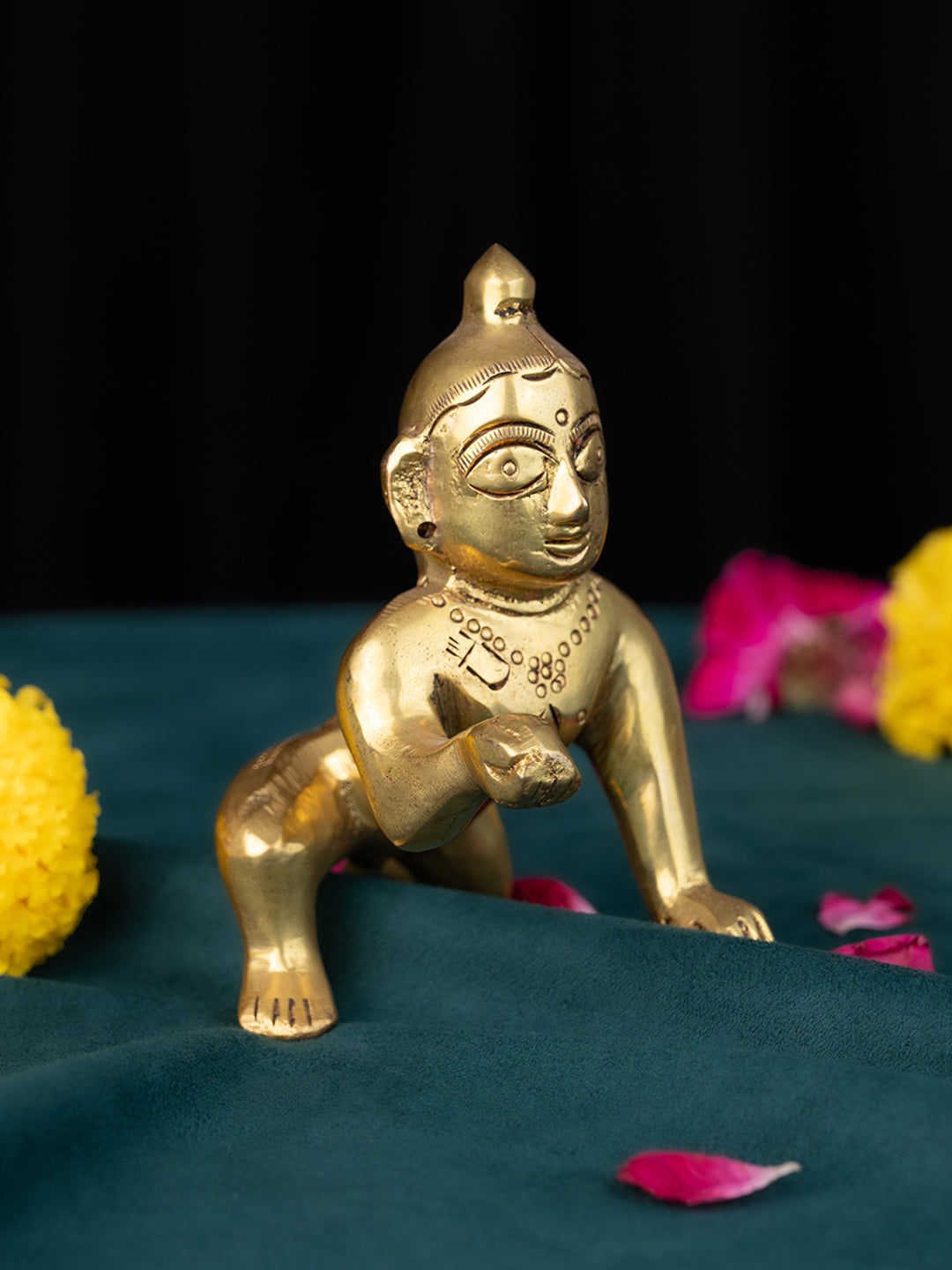 Brass crafted small cute balgopal for home and office daily puja rituals - 4 inches