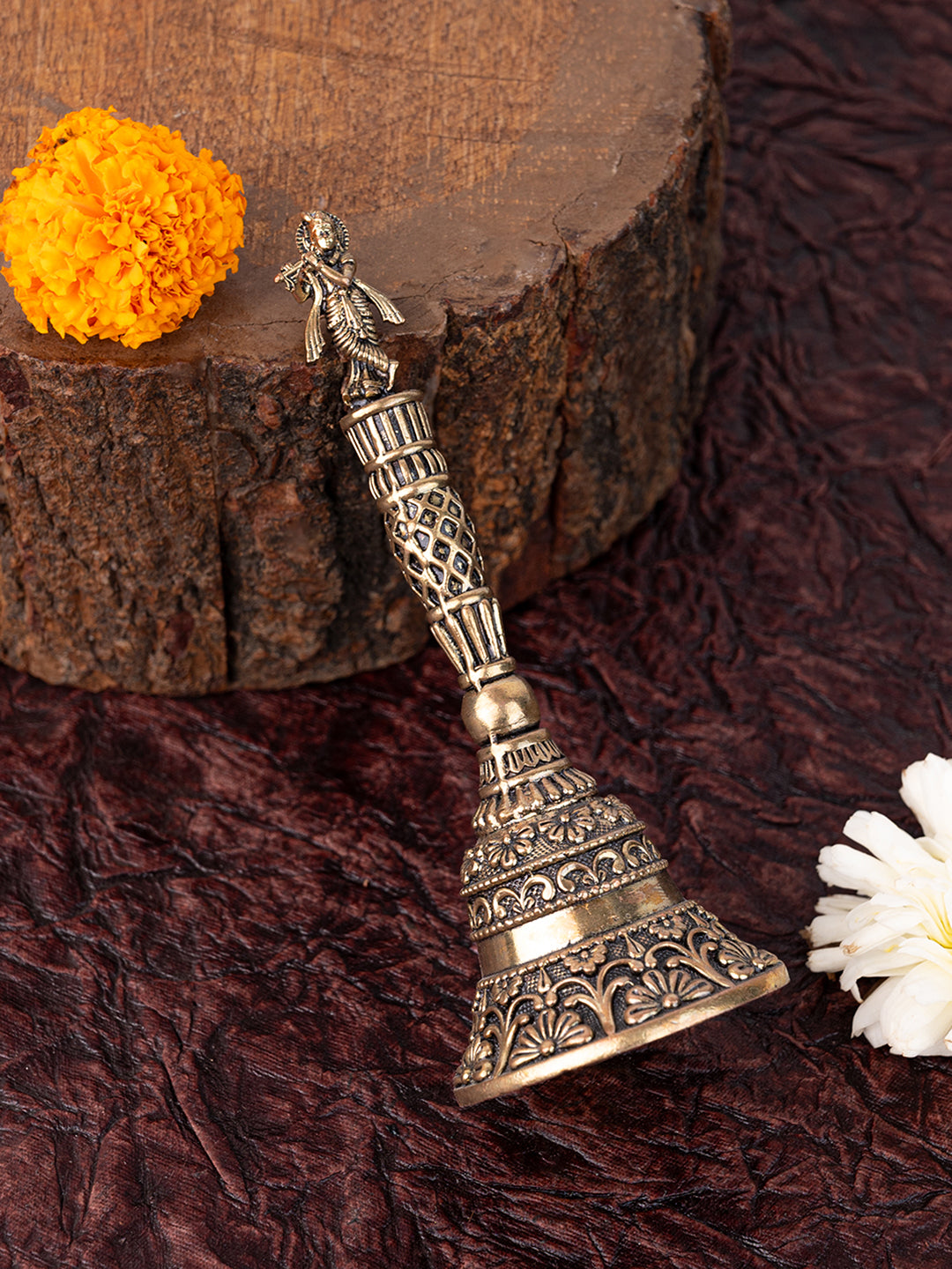 Beautiful brass creation of lord krishna puja bell - 5 inches