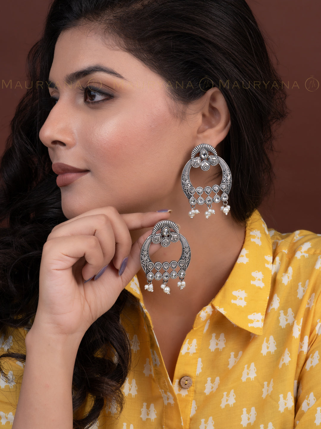 MAURYANA - Oxidised silver pair of earrings set