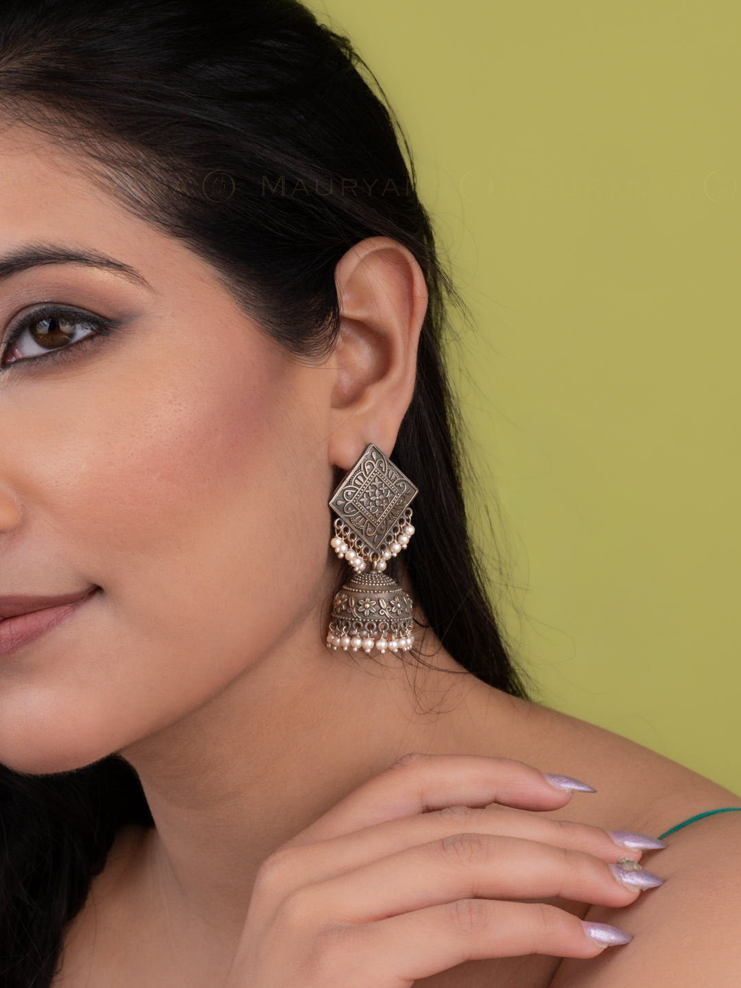 MAURYANA - Oxidised silver jhumka design pair of earrings