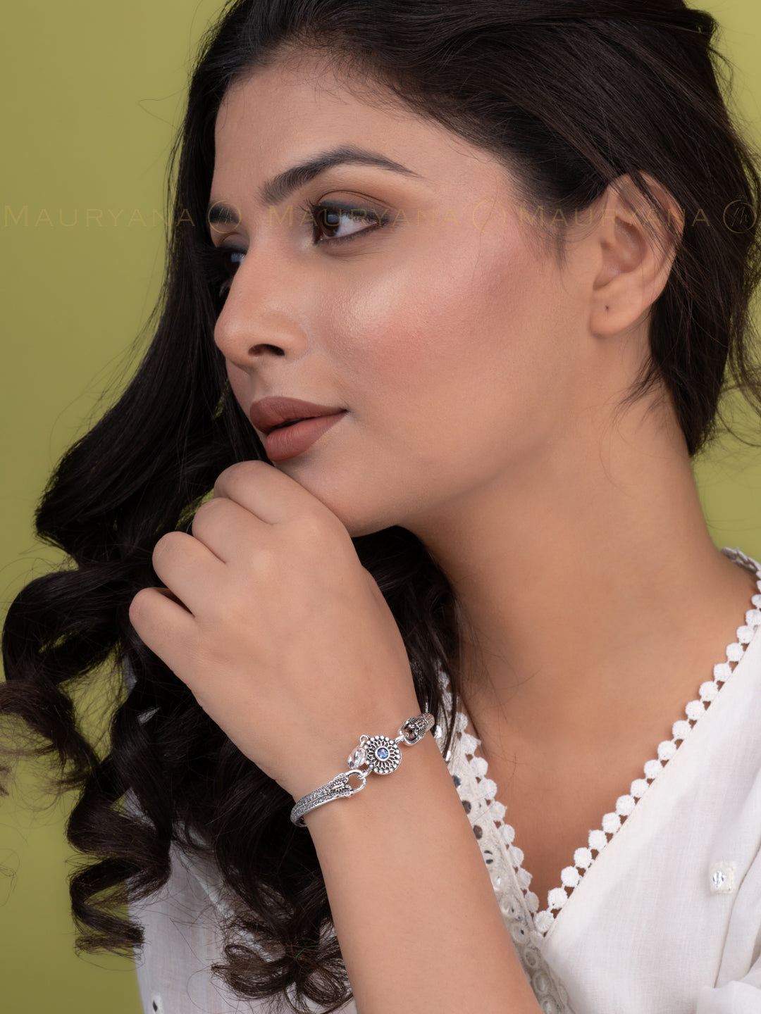 MAURYANA - Oxidised silver open end bracelet  - adjustable size