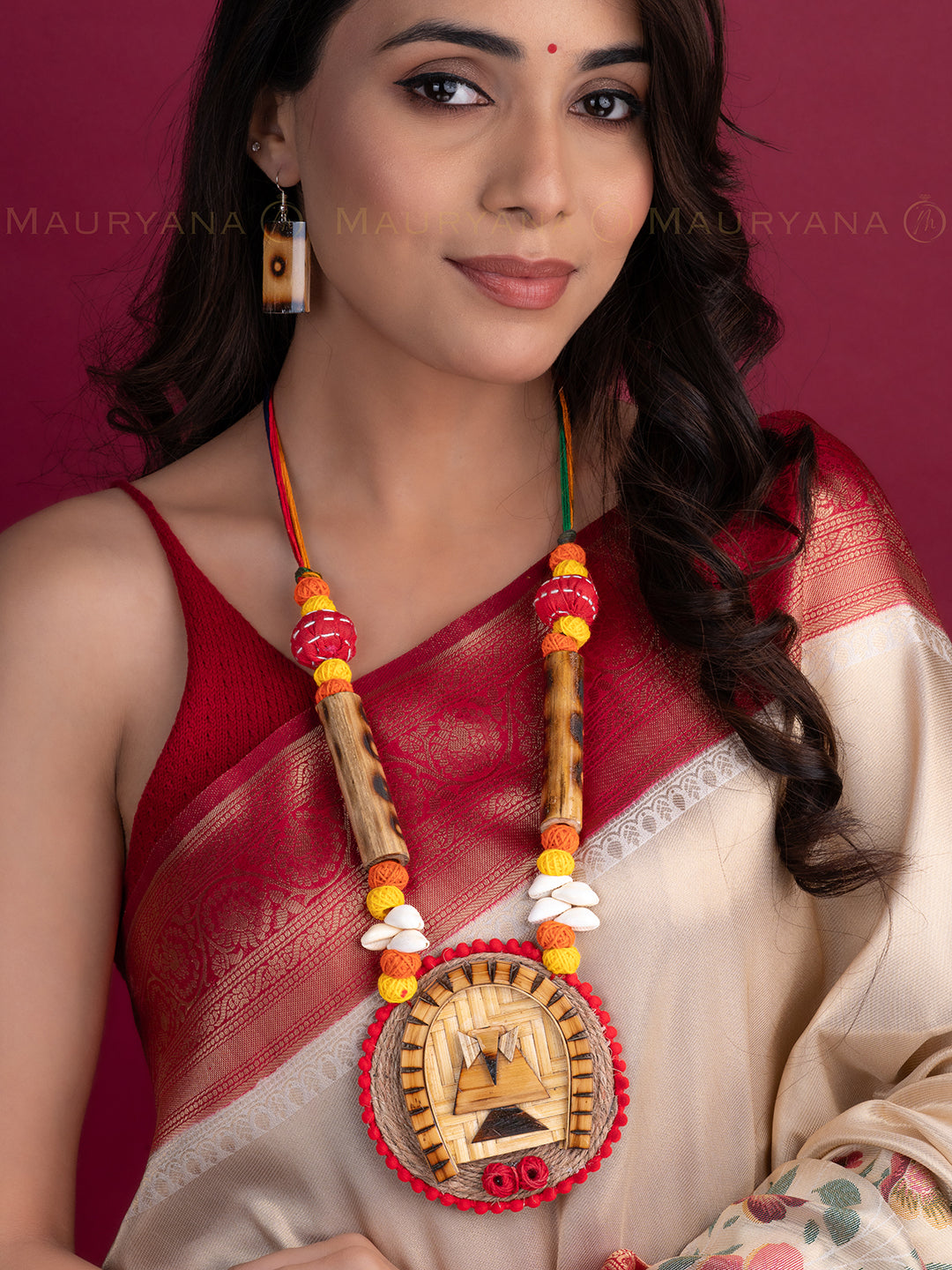 MAURYANA - Bamboo crafted traditional bengal necklace with earrings - adjustable length