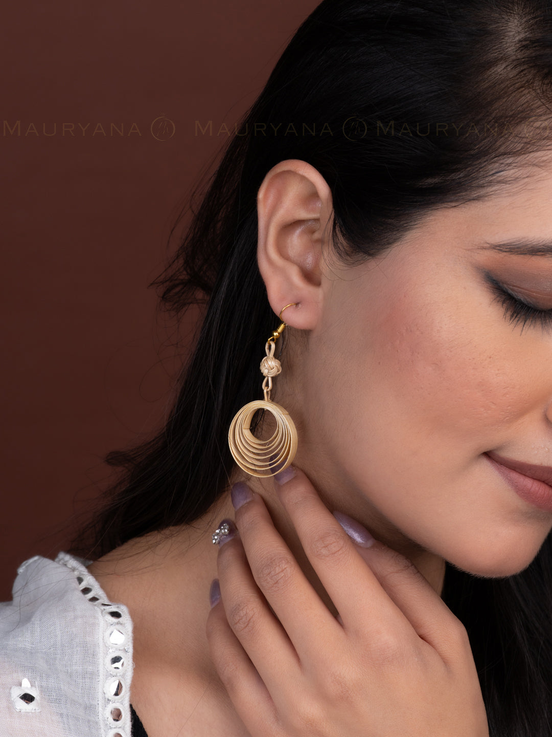 MAURYANA - Bamboo crafted multi circle design earrings pair, superlight