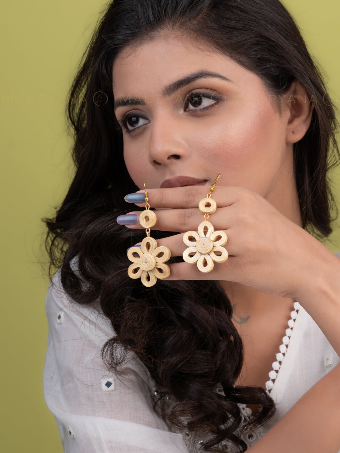MAURYANA - Bamboo crafted hanging flower design earrings