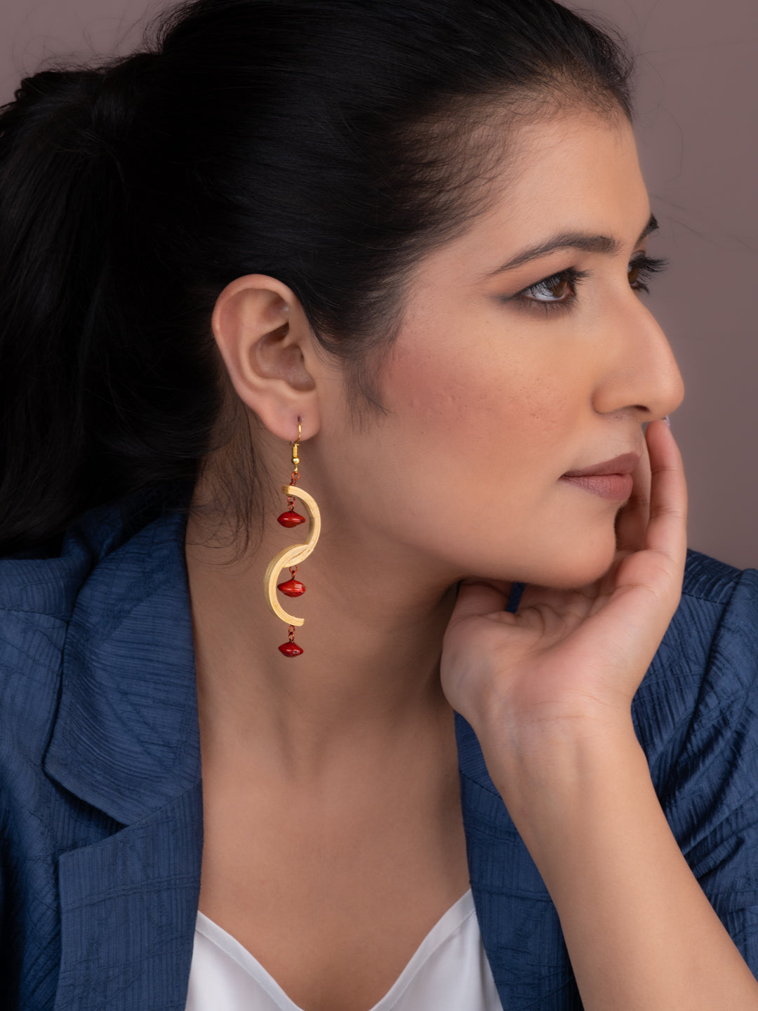 MAURYANA - Bamboo crafted hanging S design earrings pair, superlight
