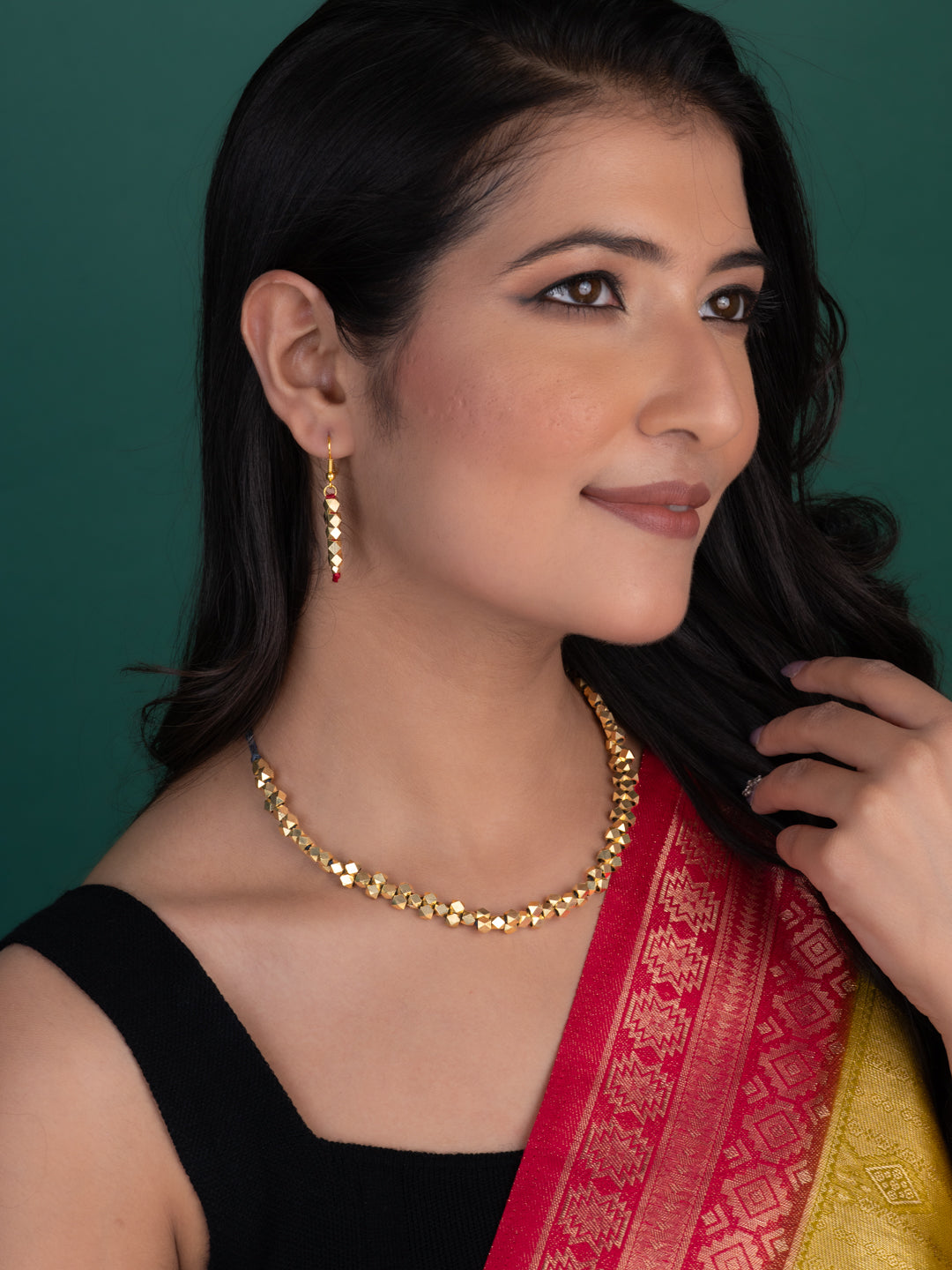 MAURYANA - Dokra craft beaded necklace set with earrings - adjustable size