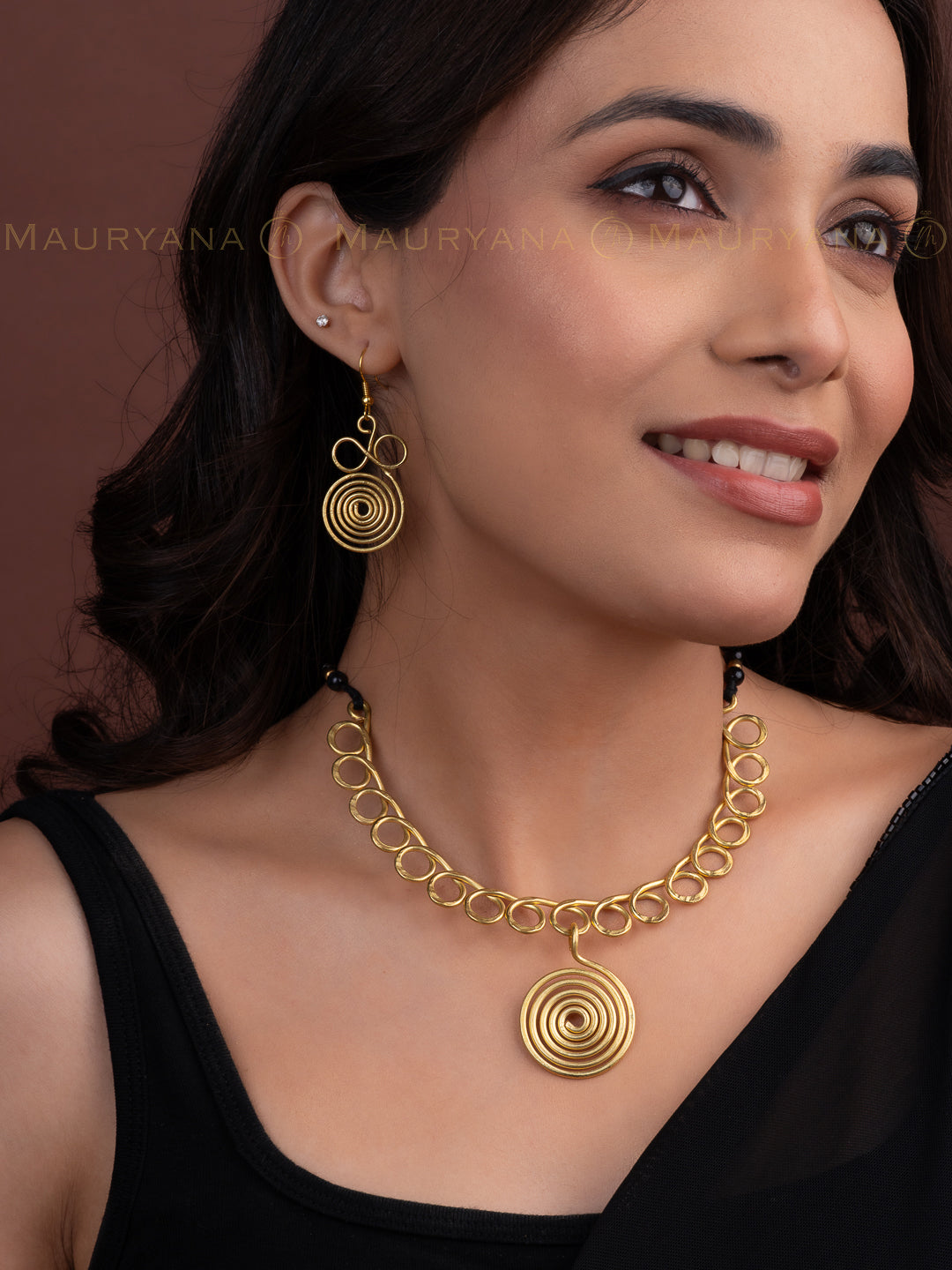 MAURYANA - Dokra craft wired design necklace set with earrings - adjustable length