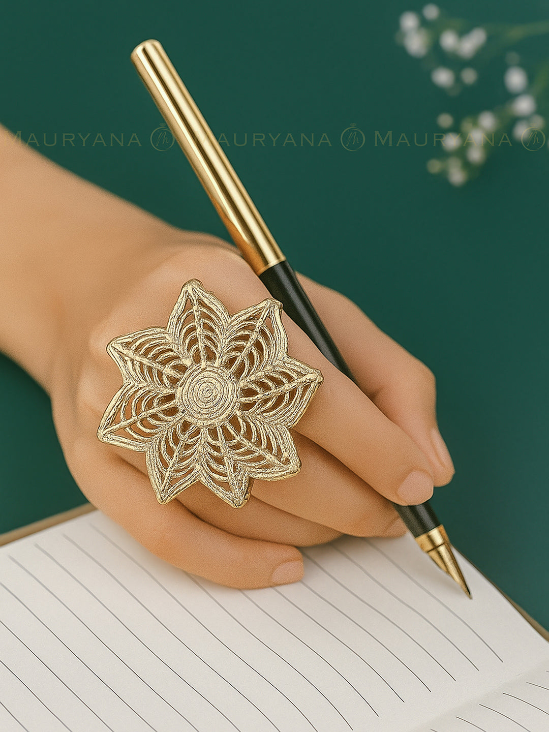 MAURYANA - Dokra craft stylish flower design finger ring - adjustable size