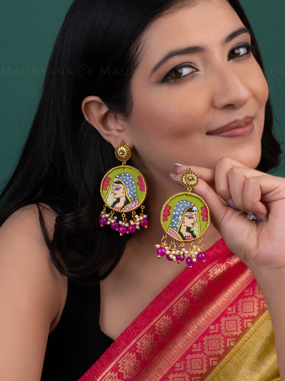 MAURYANA - Colorful fabric and beads crafted pair of earrings