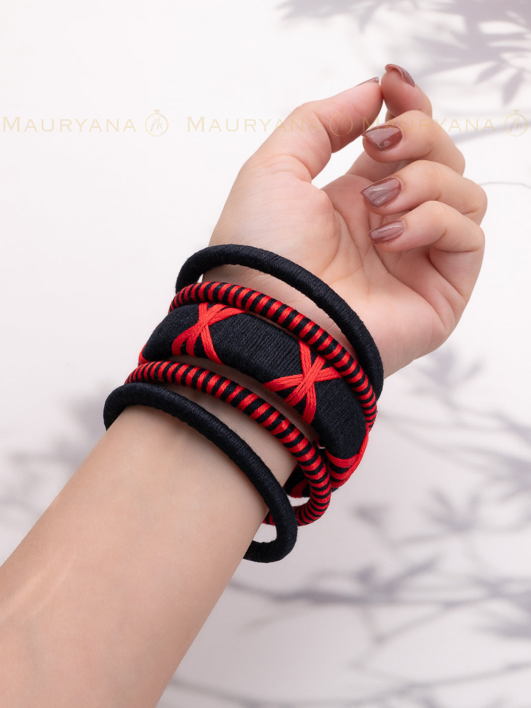 MAURYANA - Red and black fabric crafted bangles set of 5 pcs - one size