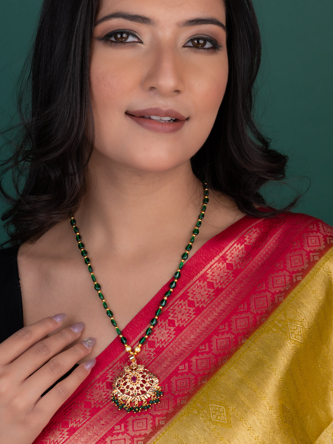 MAURYANA - Kundan mina mangal sutra necklace - one size