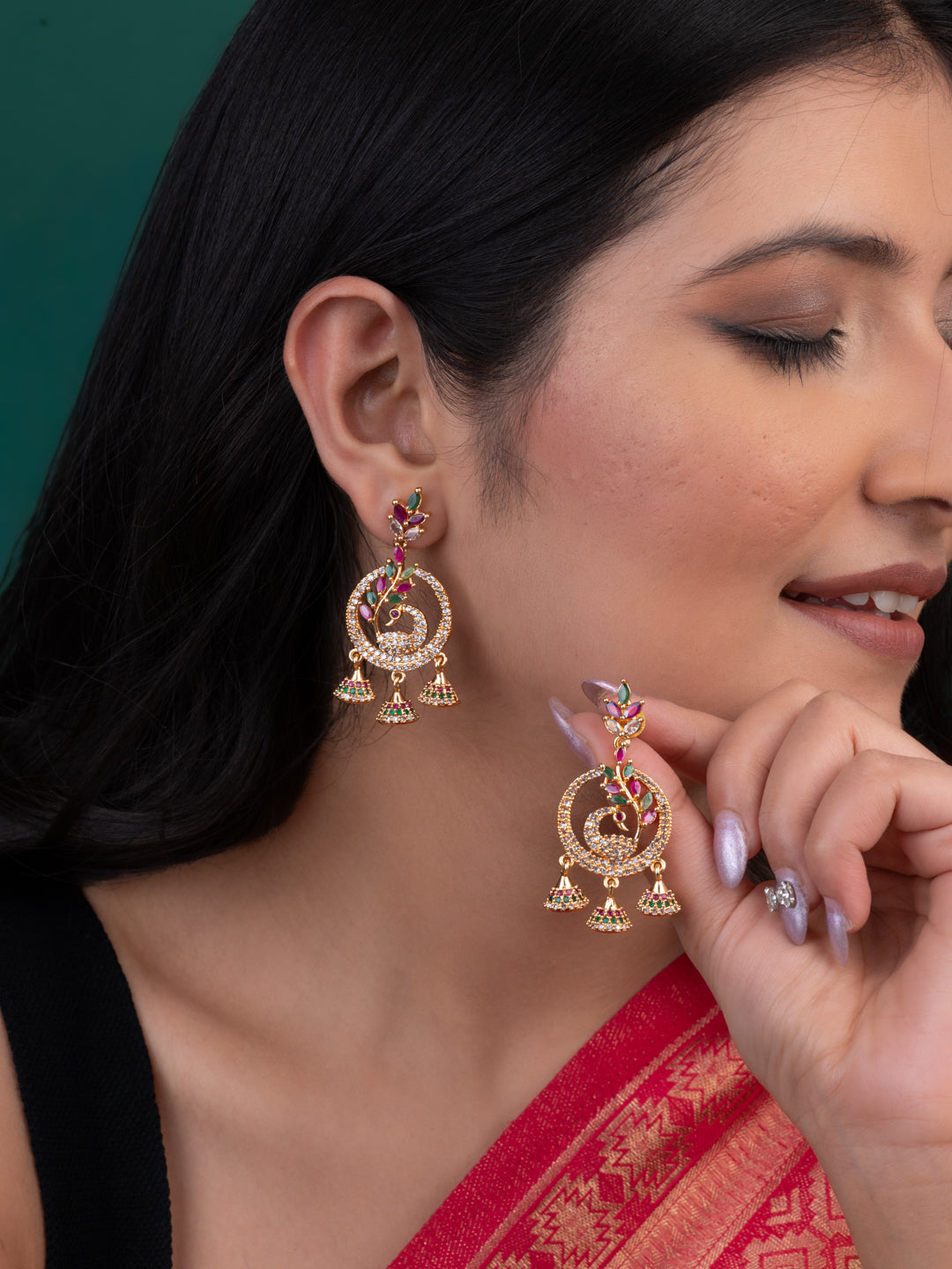 MAURYANA - Kundan mina pair of golden earrings for festive wear
