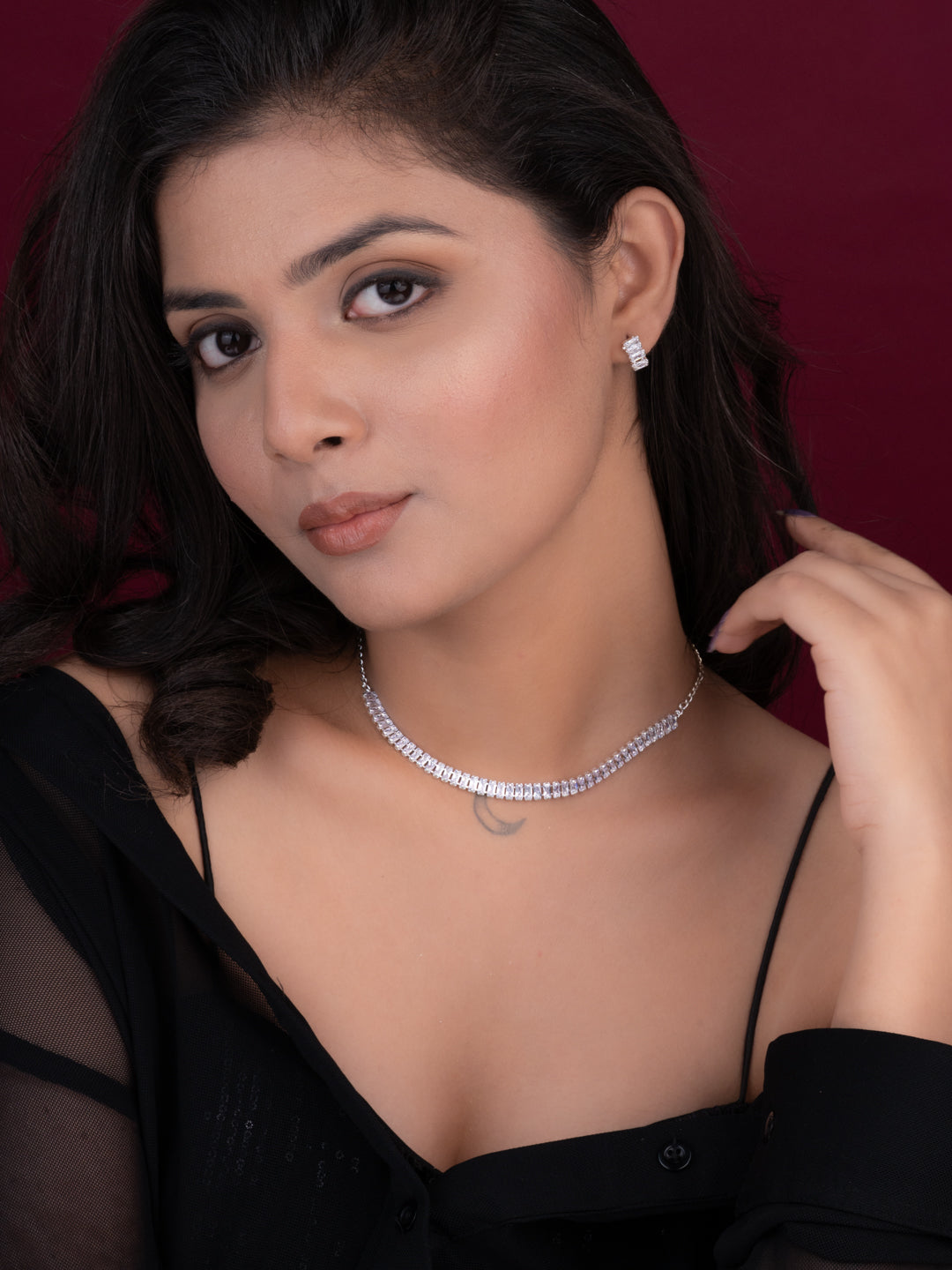 MAURYANA - Kundan mina design AD studded necklace with earring set - one size