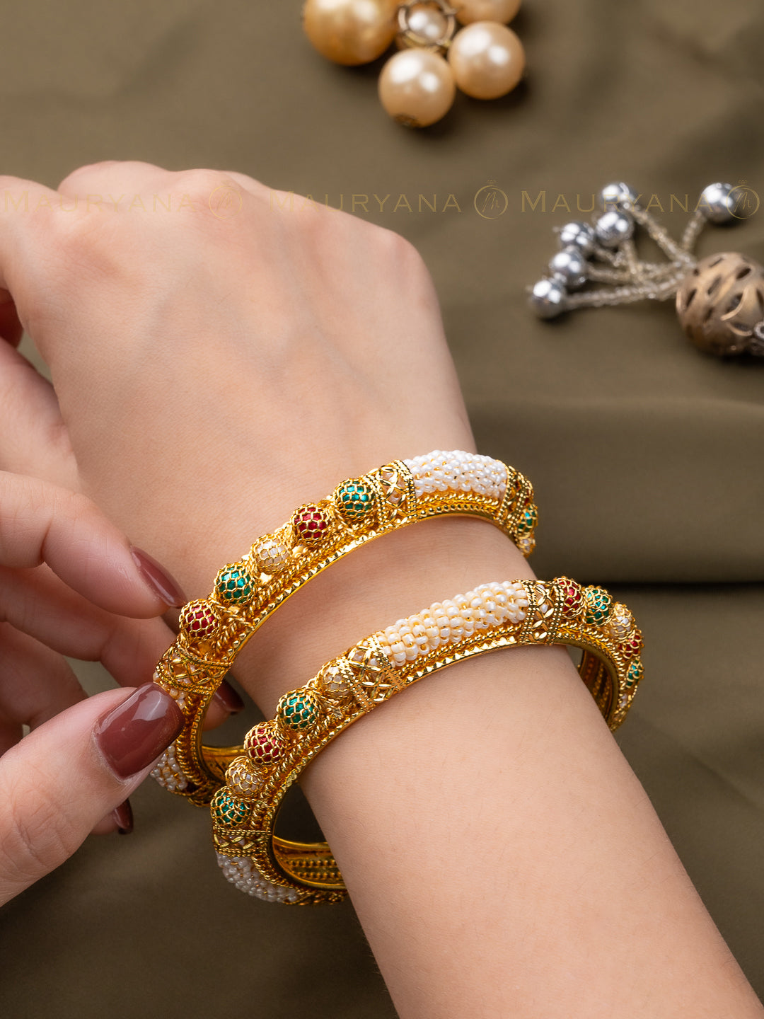 MAURYANA - Kundan mina beautifully crafted bangles - set of 2 pcs - one size