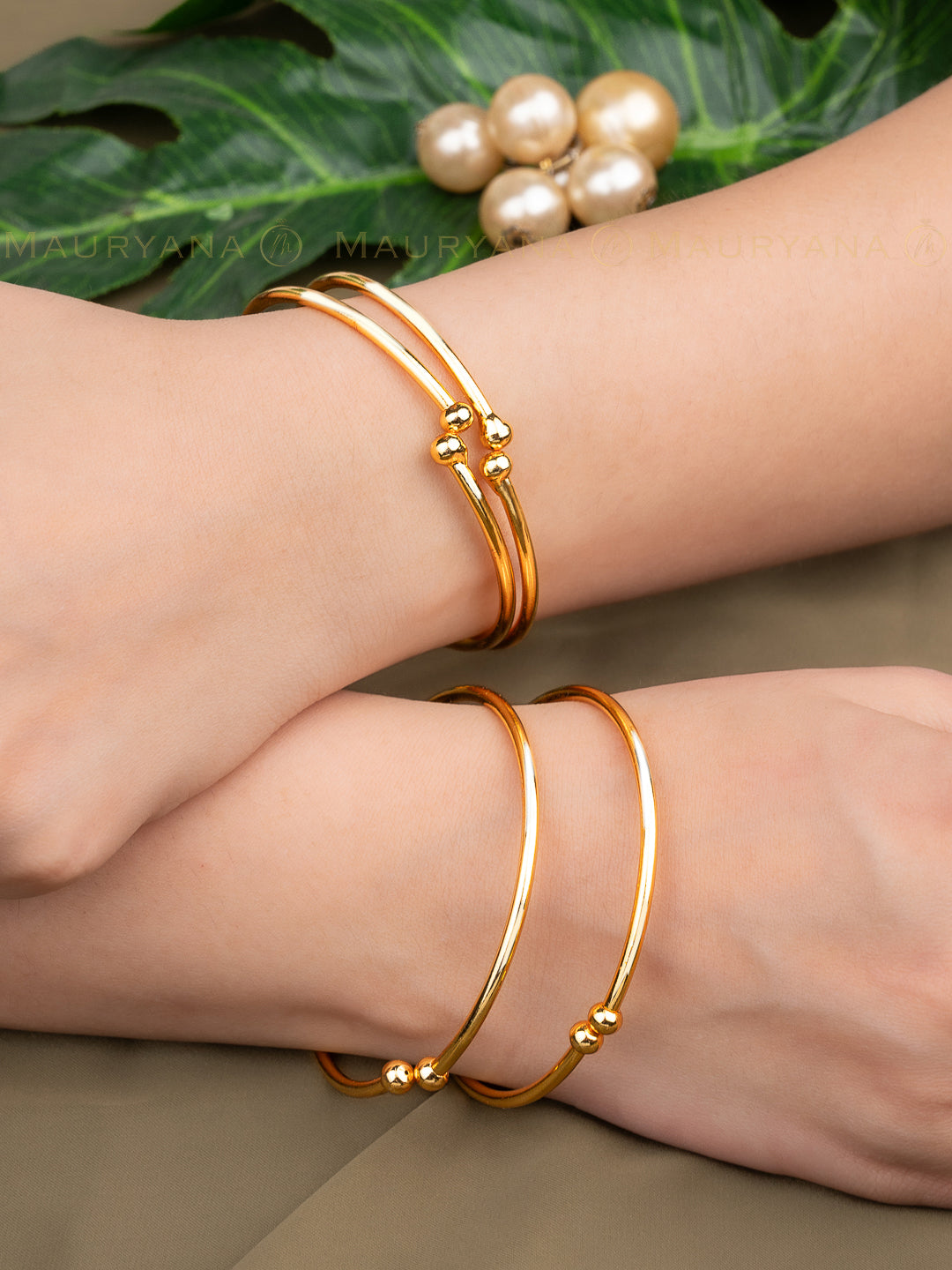 MAURYANA - Kundan mina golden bangles set of 4 pcs - one size