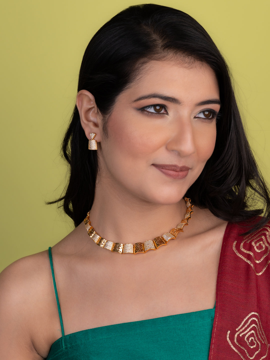 MAURYANA - Kundan mina elegant stone studded necklace with earring set - one size