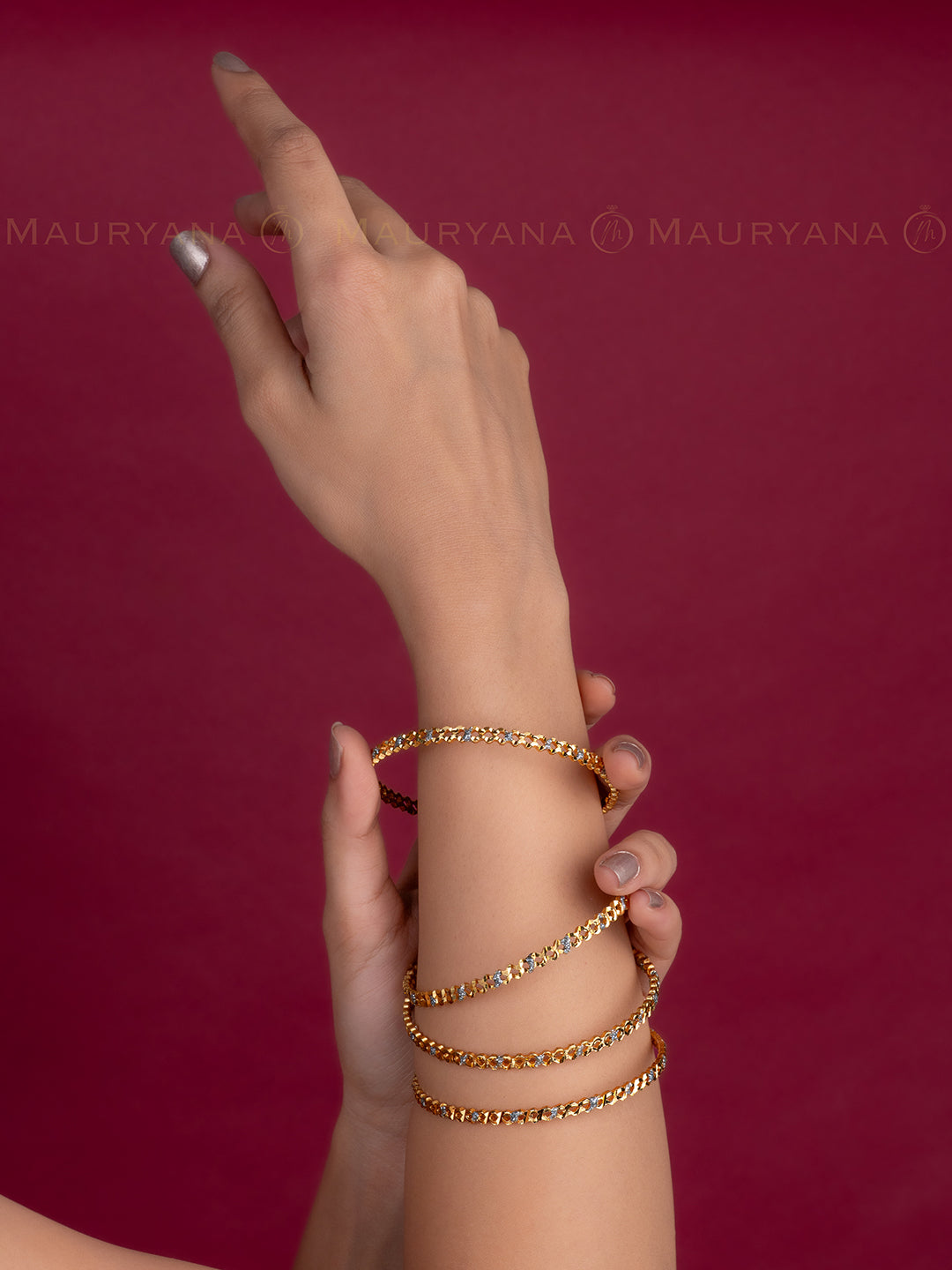MAURYANA - Kundan mina set of 4 bangles with detailed carving - one size
