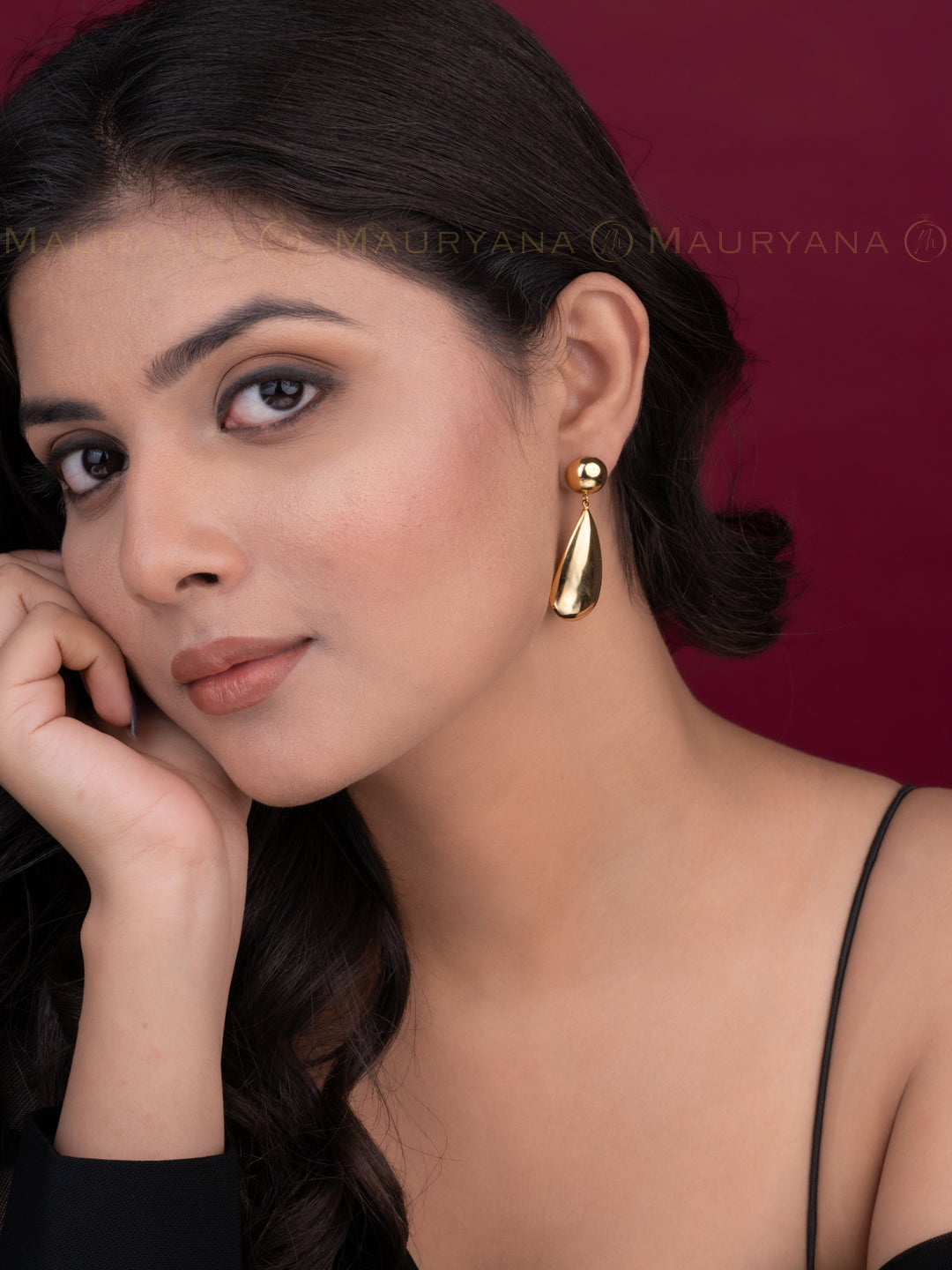 MAURYANA - Stainless Steel 18k Plated Water Drop Design Pair of Earrings - Waterproof, Non Tarnish