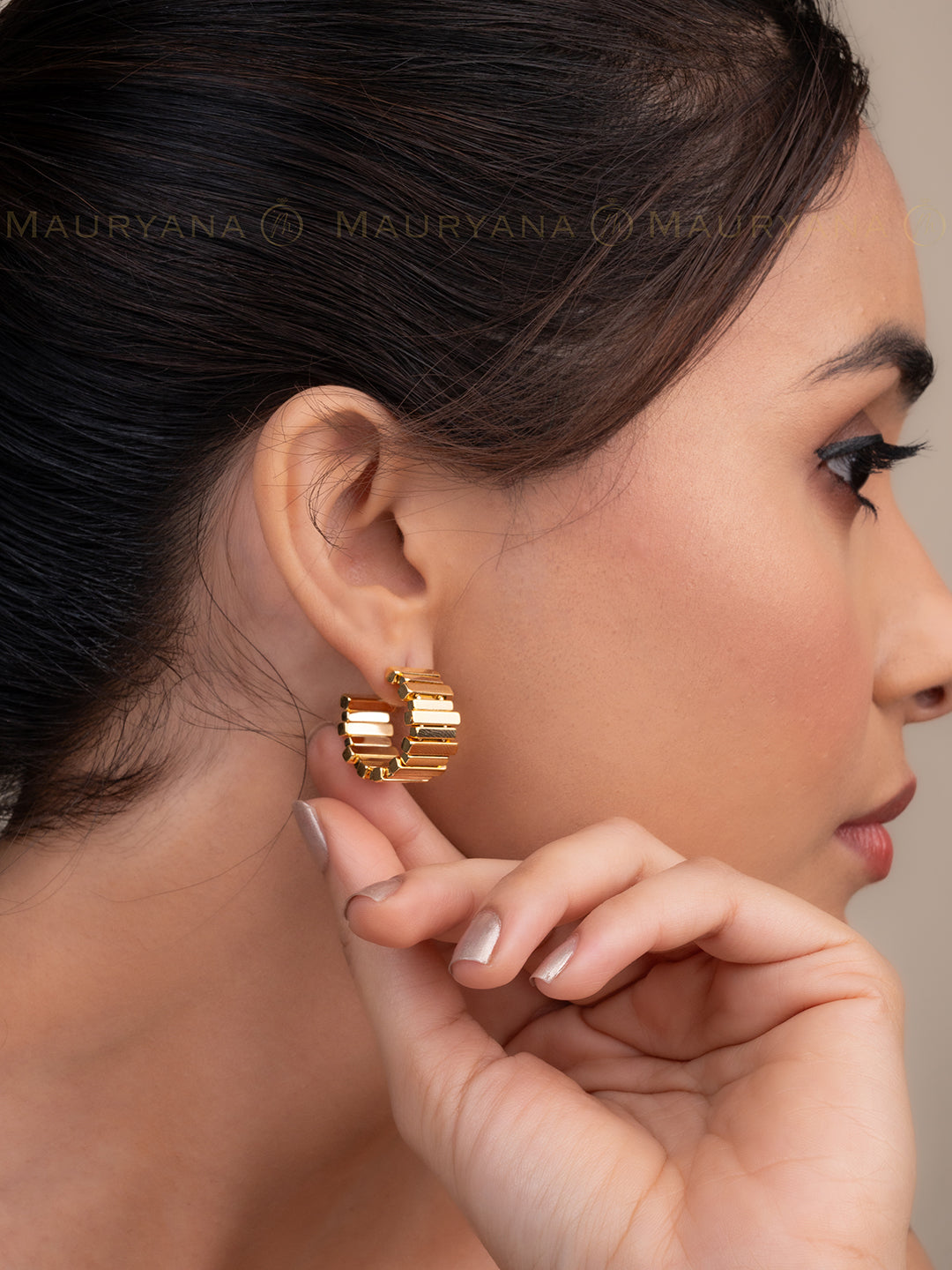 MAURYANA - Copper Gold Plated C Shaped Abstract Design Earrings