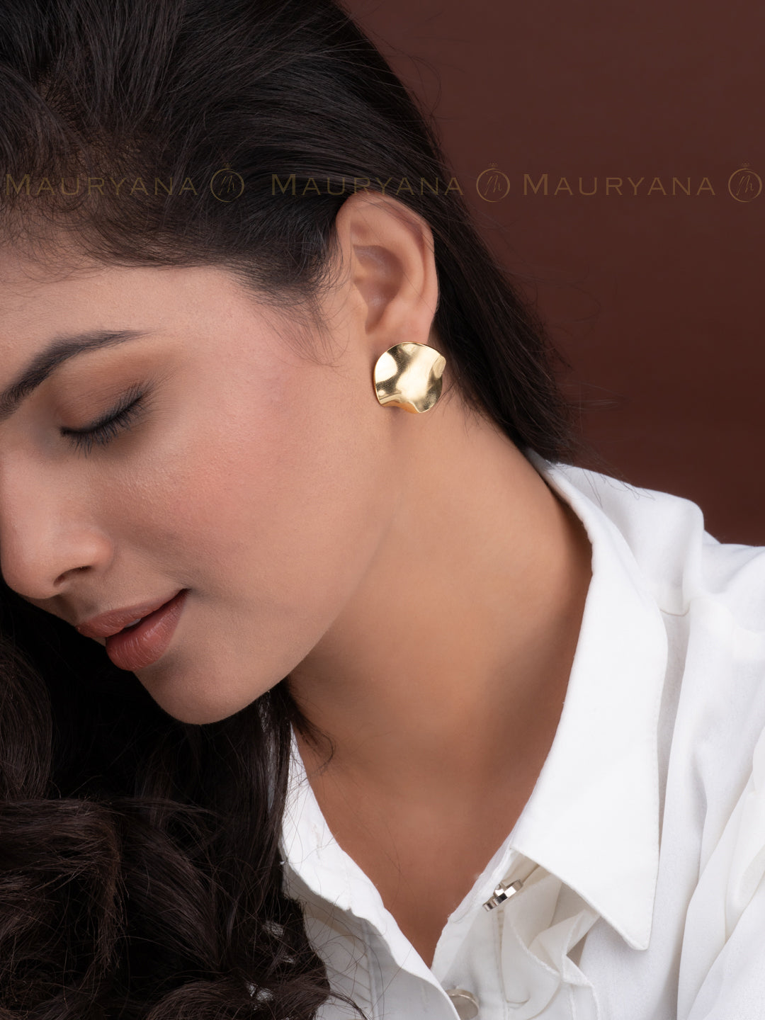 MAURYANA - Stainless Steel Gold Plated Pair of Ear Studs