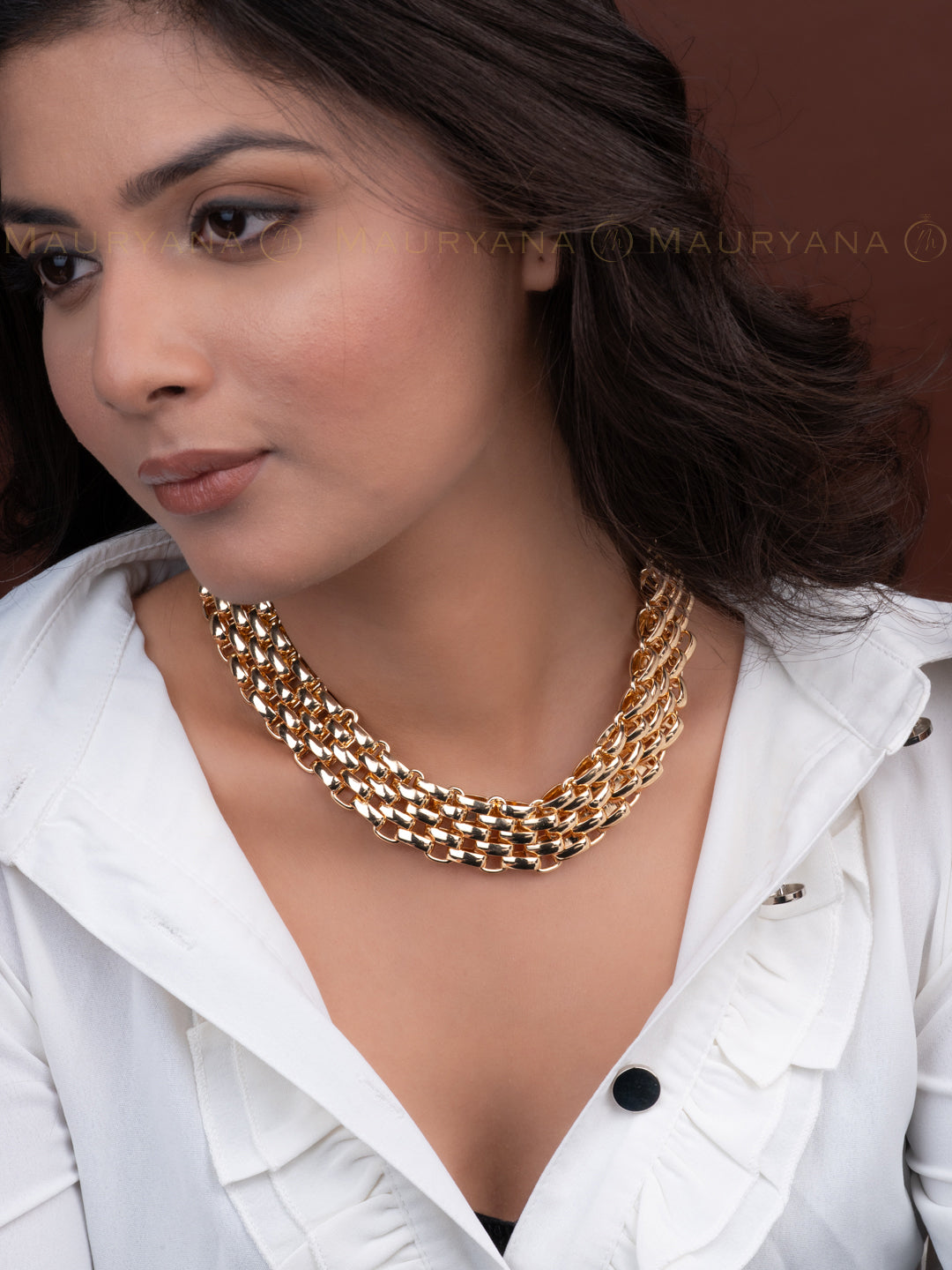 MAURYANA - Retro Design Gold Color Choker Necklace - one size