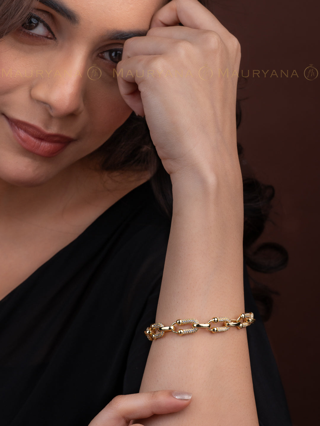 MAURYANA - Copper 18k Gold Plated with Zircon Inlay Adjustable Bracelet