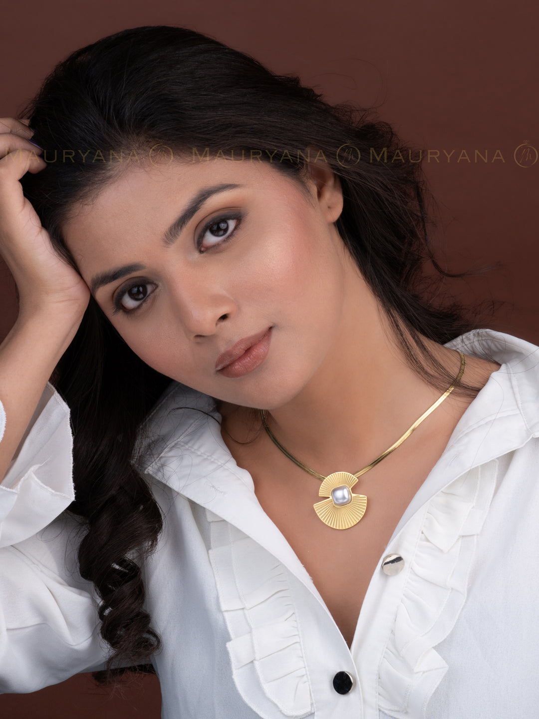 MAURYANA - Stainless Steel 18k Gold Plated Artificial Pearl Pendant Necklace