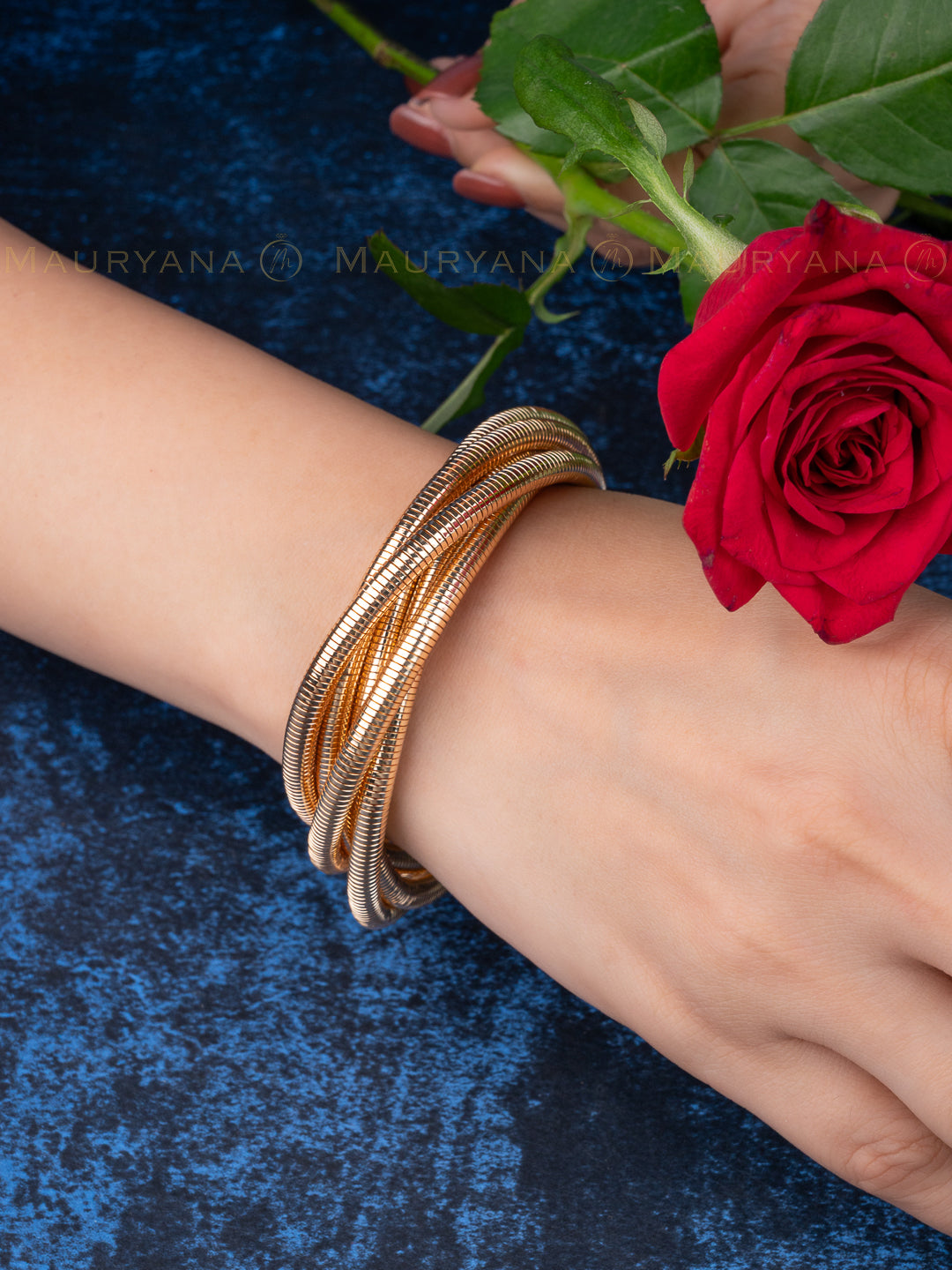 MAURYANA - Gold Plated Stretchable Iron Multilayered Stylish Bracelet