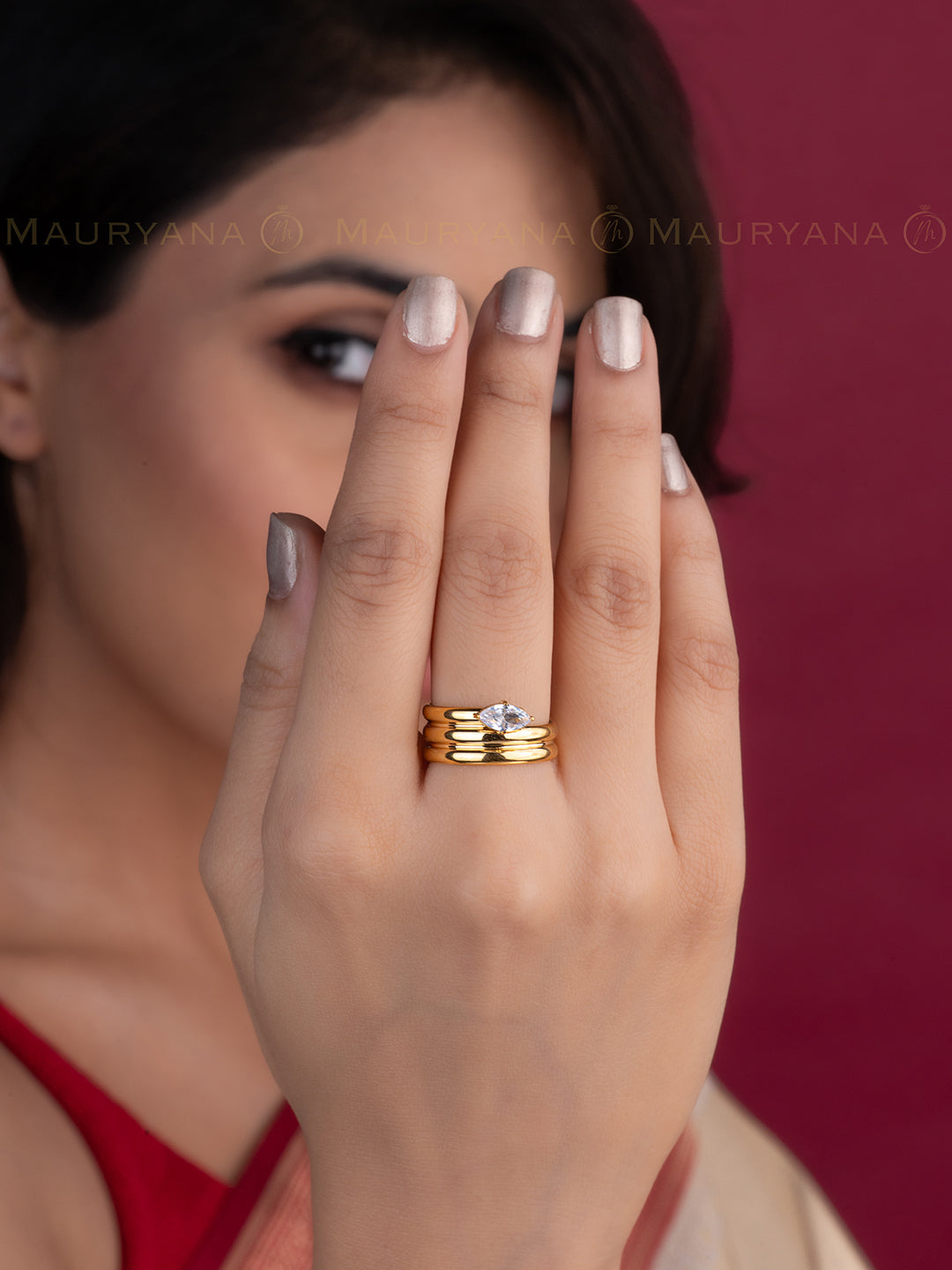 MAURYANA - Stainless Steel 18k Gold Plated Ring with Zircon Stud