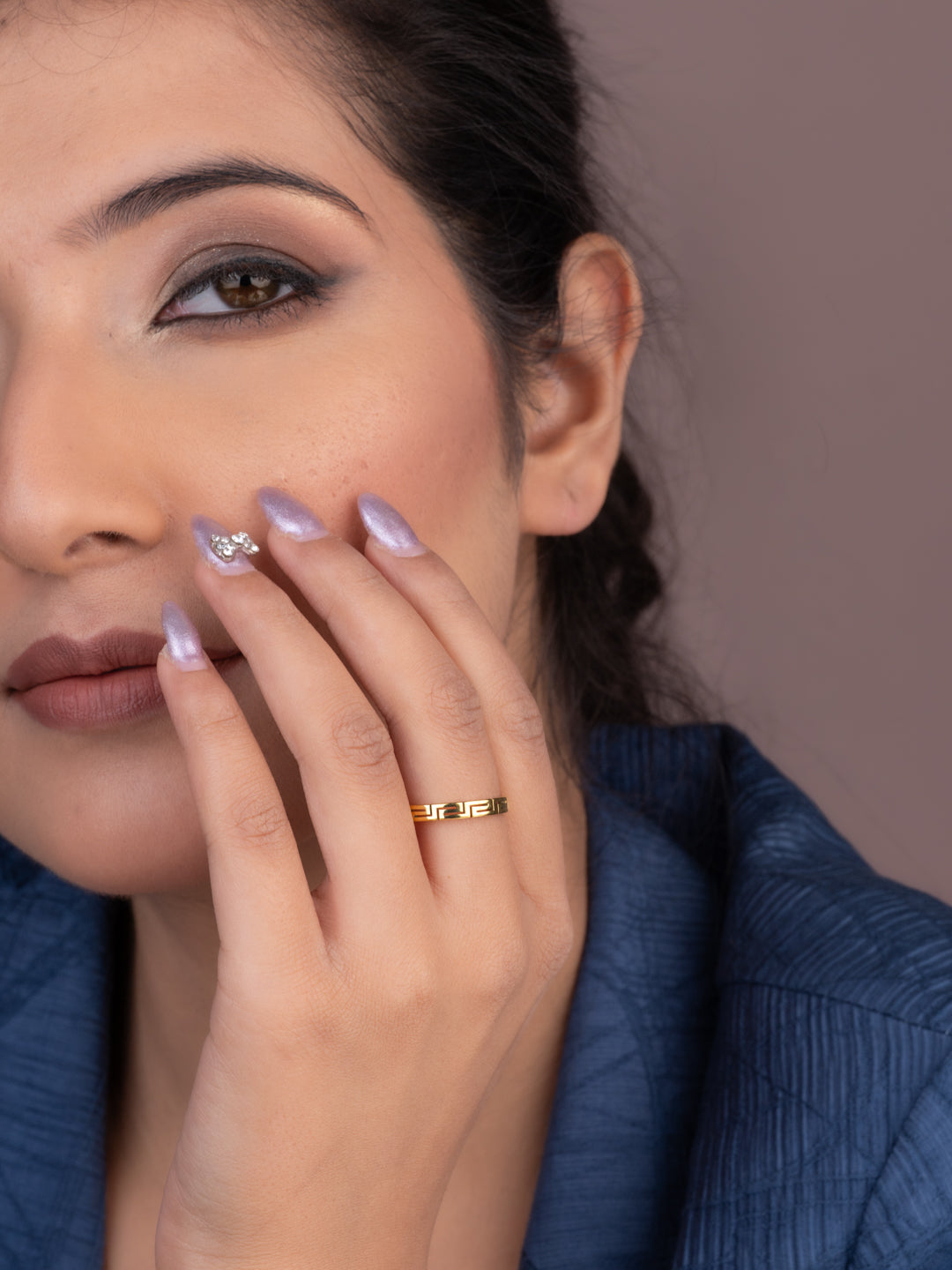 MAURYANA - Titanium Steel Gold Color Simple Design Ring - One size