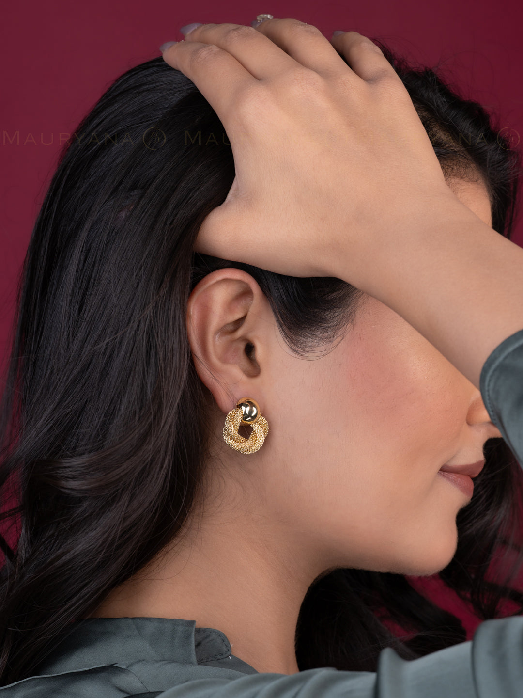 MAURYANA - Stainless Steel Gold and Silver Plated Chain Mesh Design Pair of Earstuds