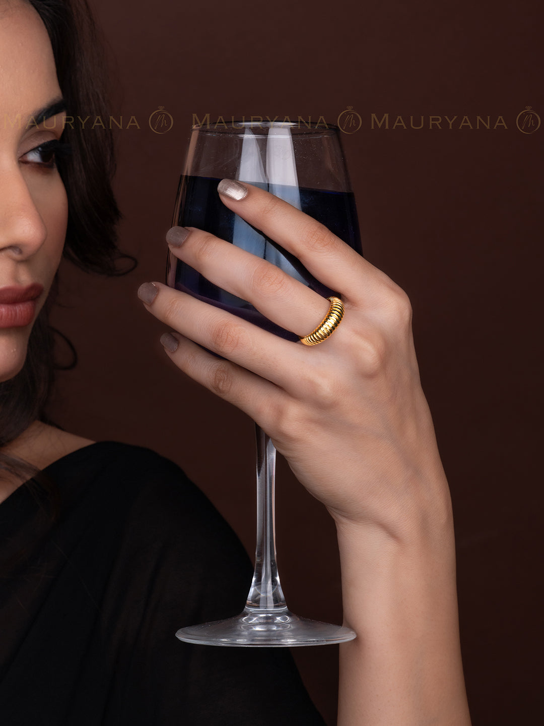 MAURYANA - Stainless Steel Gold Plated Sleek and Stylish Ring - One size
