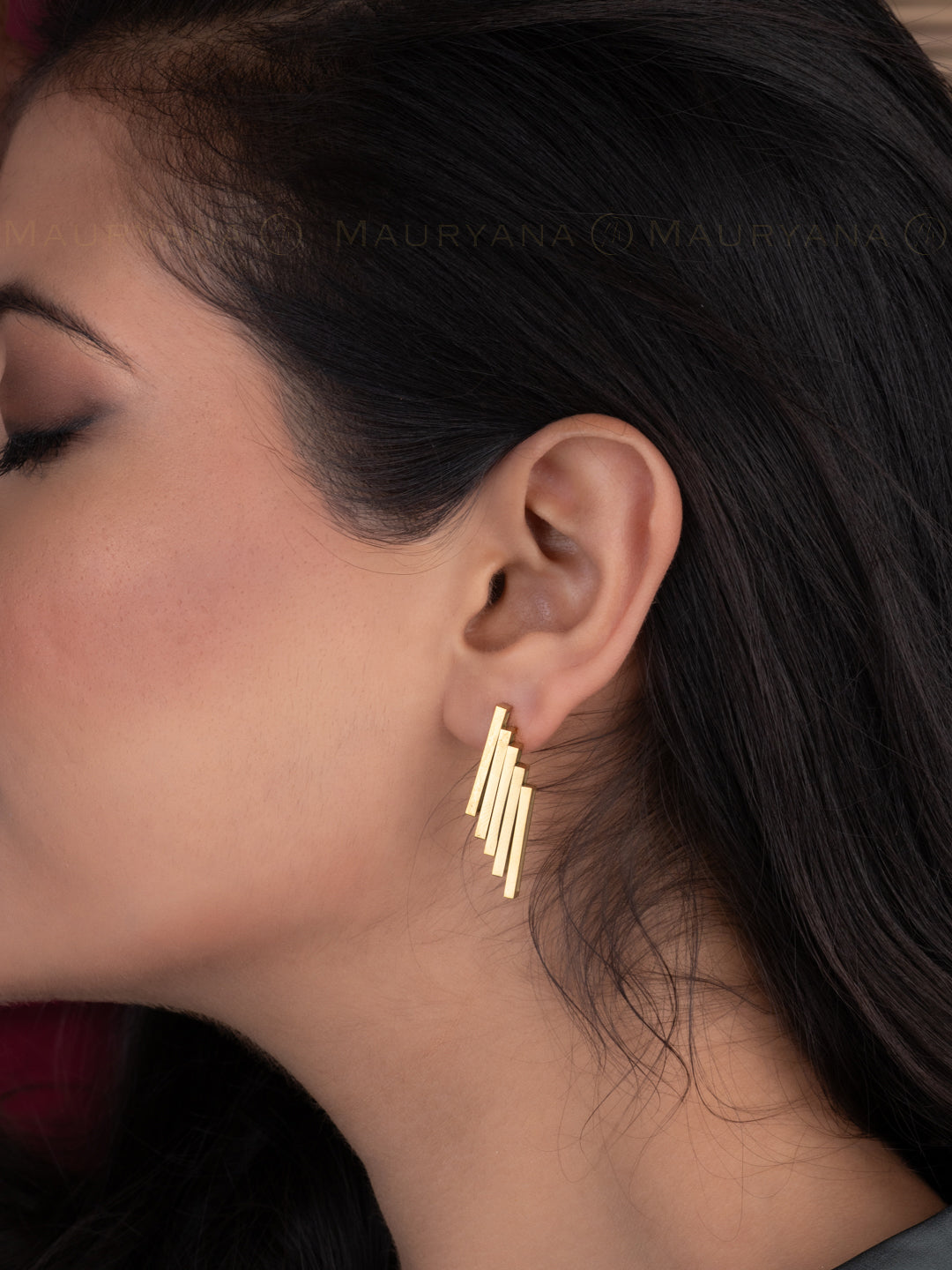 MAURYANA - Fashion Lines 18K Gold Plated Earrings Pair