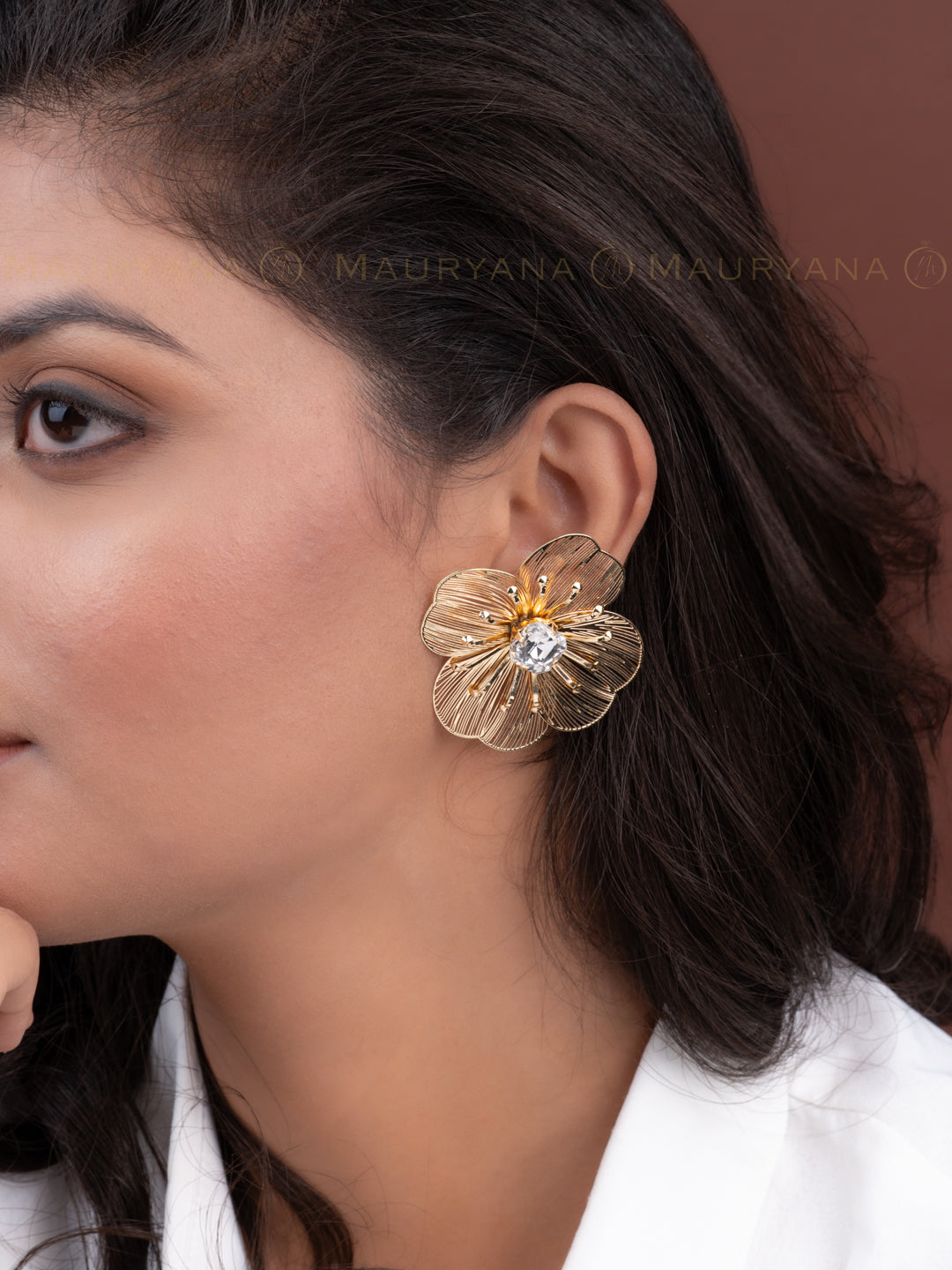 MAURYANA - Gold Plated Steel Coral Flower Stylish Earstuds
