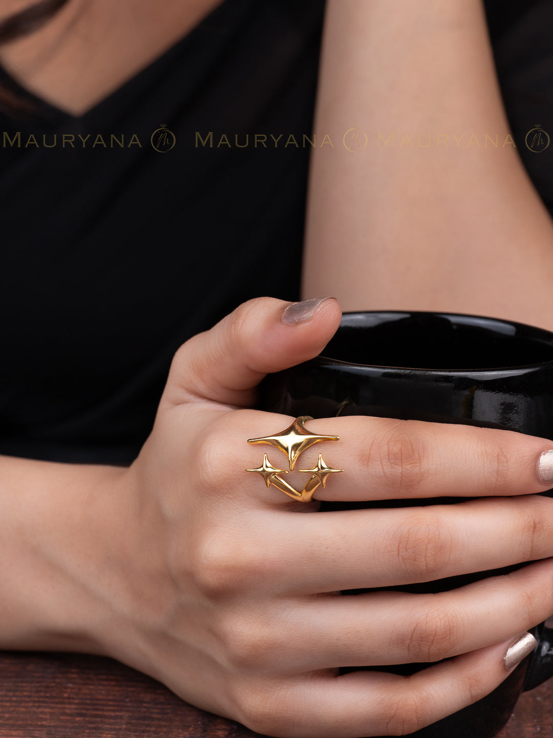 MAURYANA - Stainless Steel 18k Gold Plated Modern Design Open Ring