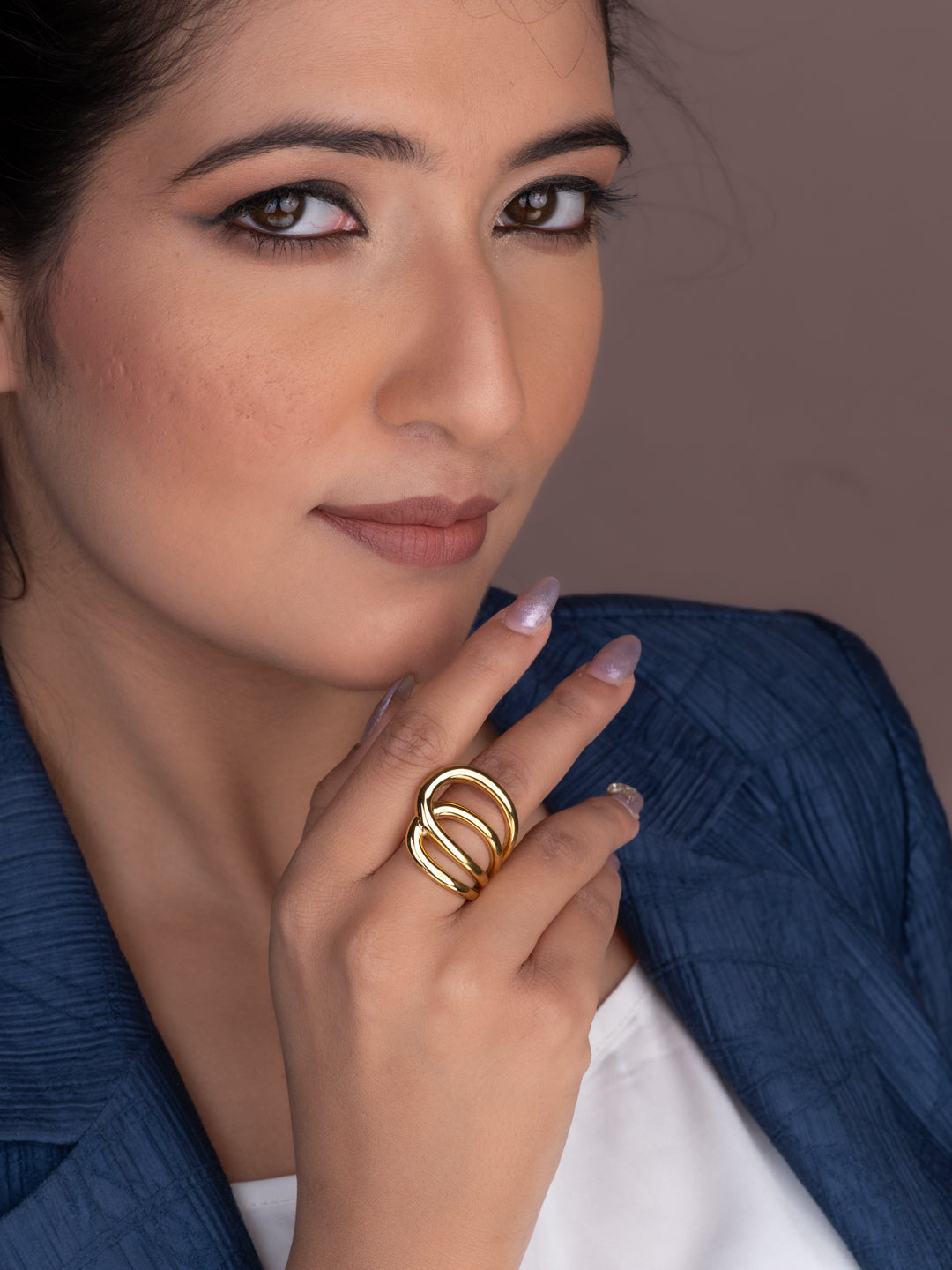 MAURYANA - Stainless Steel 18k Gold Plated French Style Ring - one size