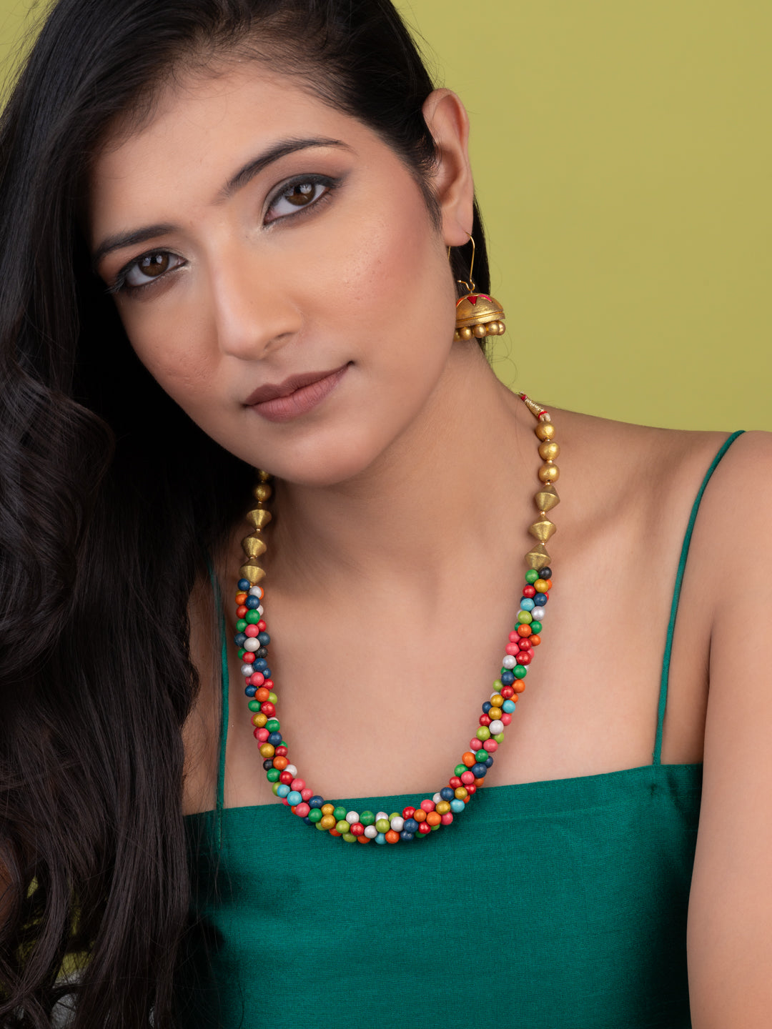MAURYANA - Terracotta colorful beaded necklace set with earrings - adjustable length