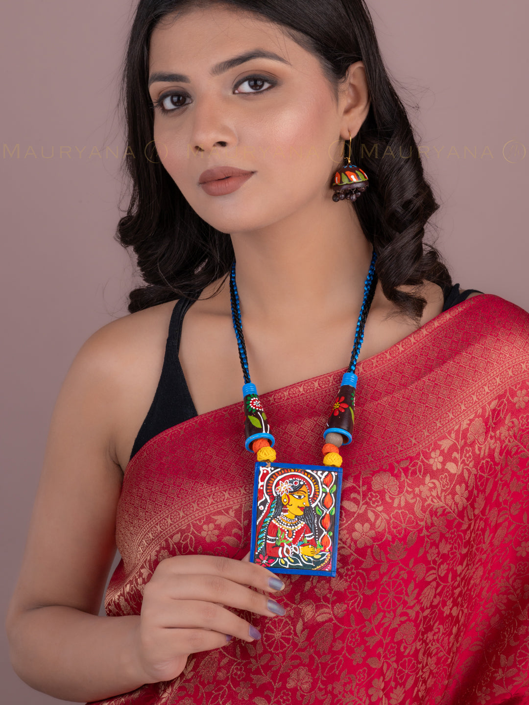 MAURYANA - Terracotta face painted necklace set with earrings available in assorted colors - adjustable length