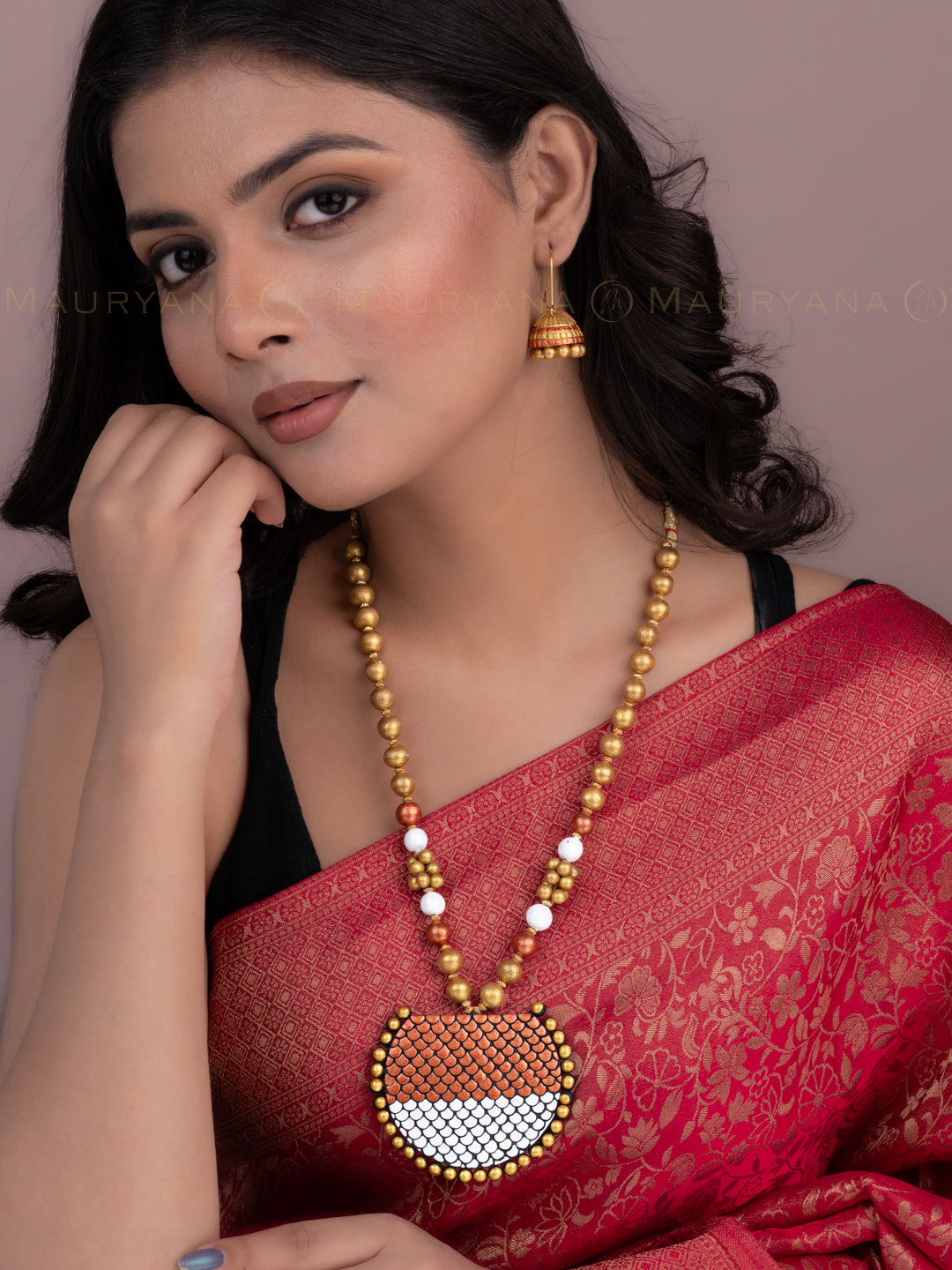MAURYANA - Terracotta dual tone necklace set with earrings in assorted colors - adjustable length