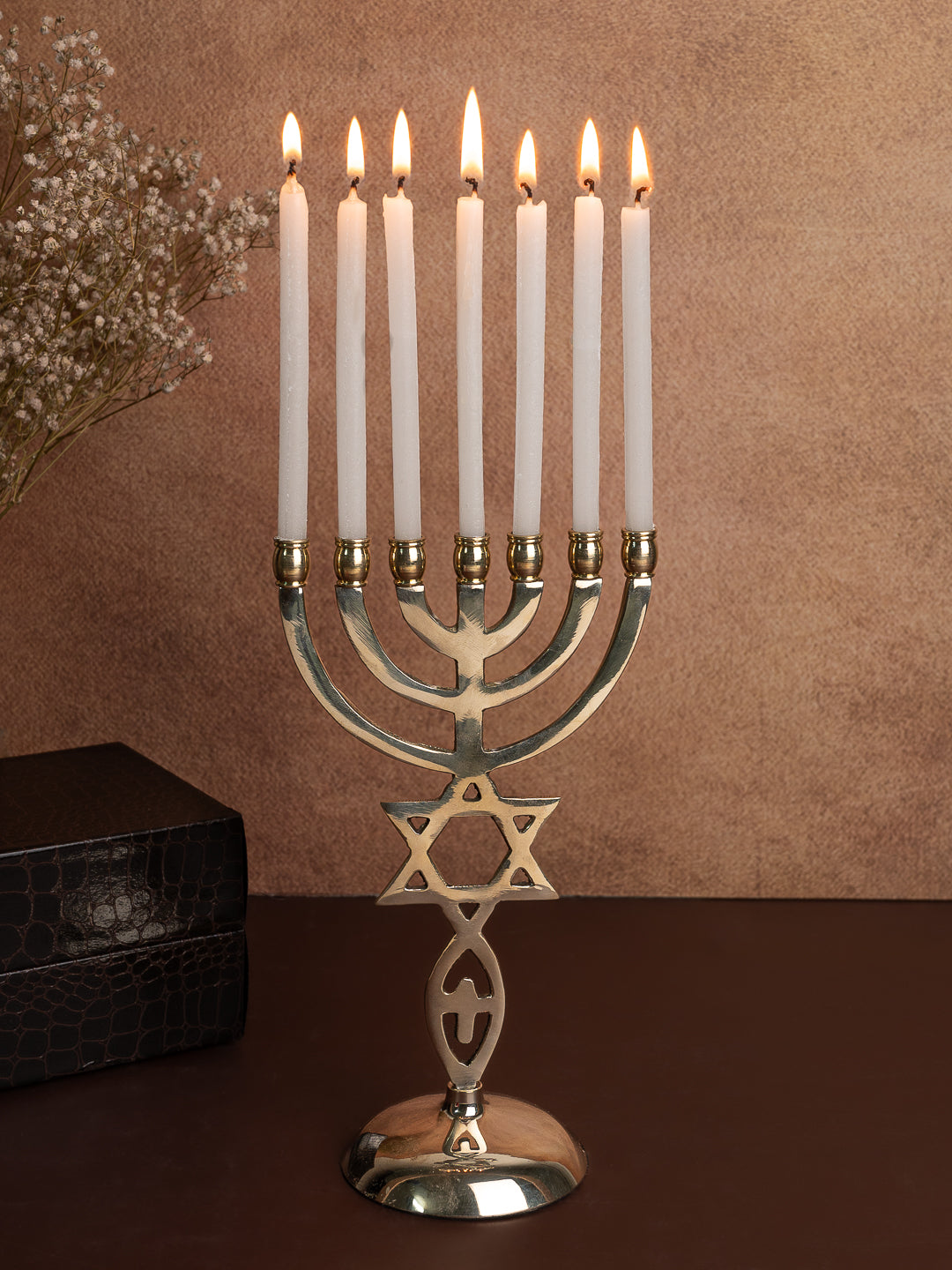 Brass crafted 7 branches Menorah candle holder - 8 inches