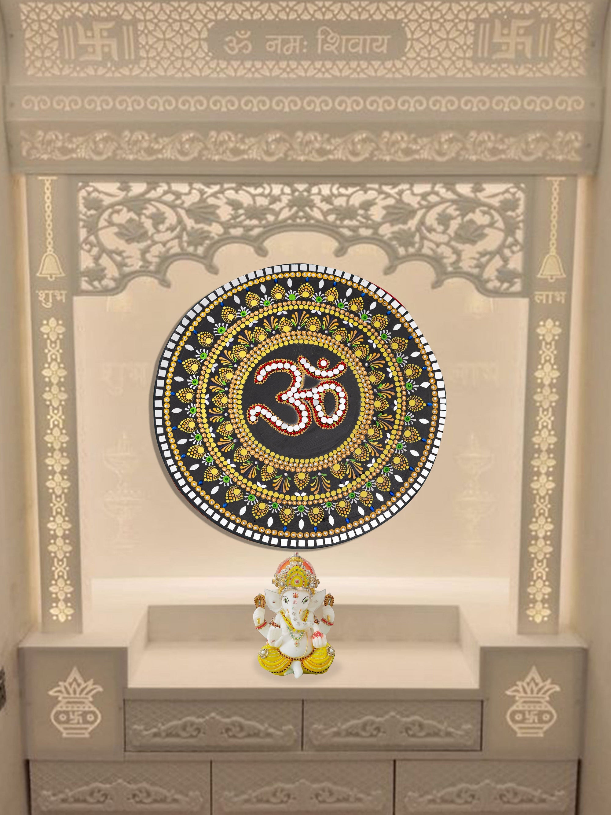 Exclusively Hand Painted Hindu Om Design Mandala art Wall decor - 15 inches