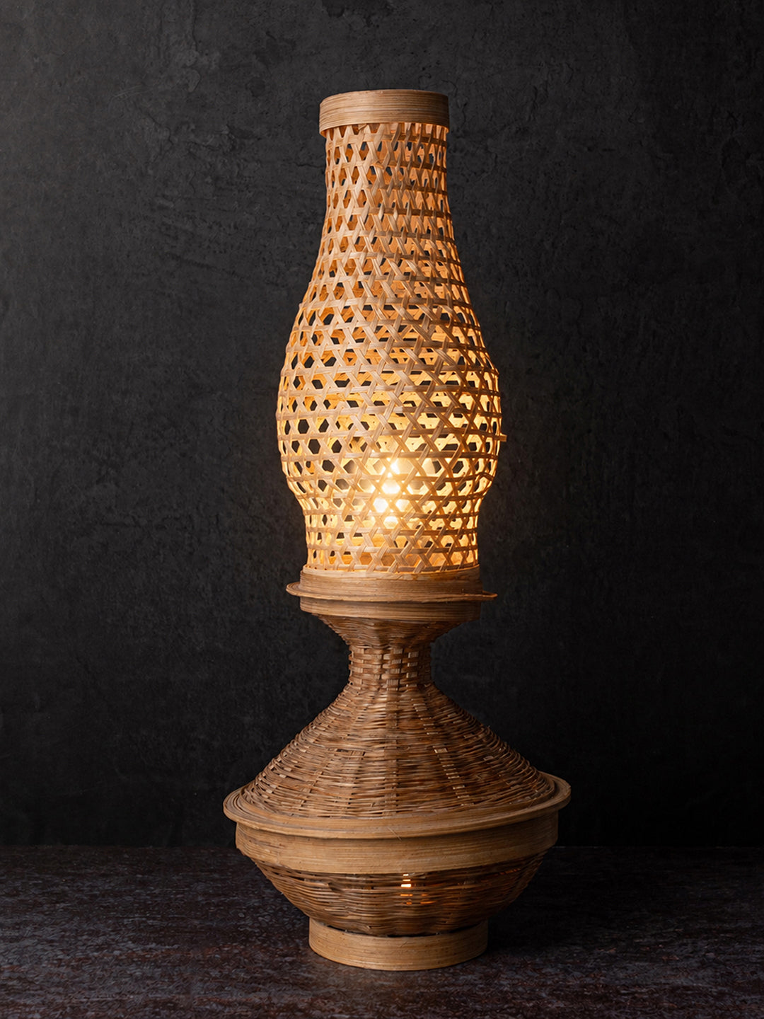 Bamboo weave chimney lantern for home office decor, light not included - 16 inches
